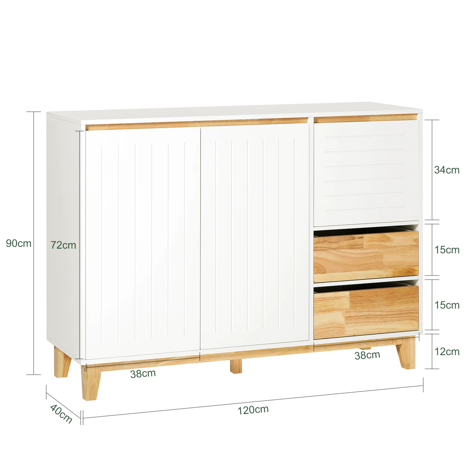 Pre-order SoBuy FSB75-WN Dressoir, Buffetkast, Keukenkast, Ladekast, Consolekast, Hoekkast, Multifunctionele Kast met 3 Deuren en 2 Lades - Image 5