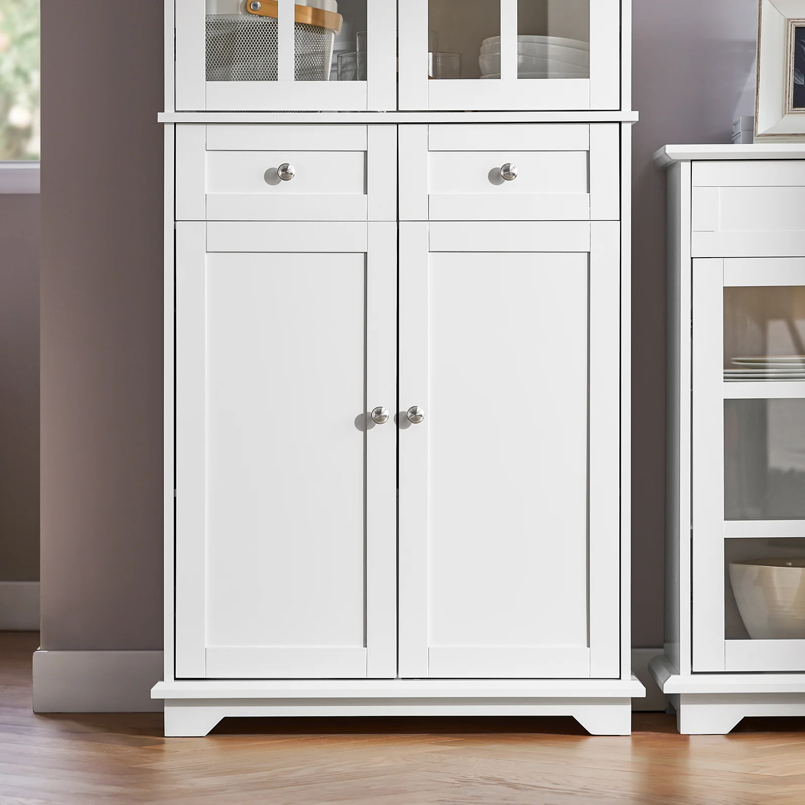 SoBuy FSB76-W Dressoir, Buffet, Keukenkast, Keukenmeubel, Commode, Consolemeubel, Opbergkast met Meerdere Opbergruimtes, voor Keuken, Eetkamer, Woonkamer met 4 Deuren en 2 Lades, 75x40x175 cm, Wit - Image 6