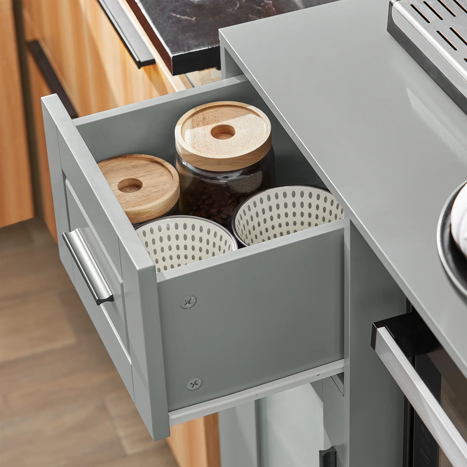 SoBuy FSB78-HG Magnetronkast | Magnetronrek | Ovenkast | Dressoir | Keukenrek Keukenkast met 1 Lade, 1 Compartiment, 3 Deuren - Image 11