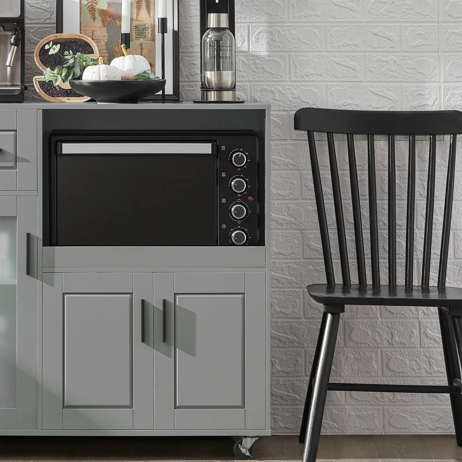 SoBuy FSB78-HG Magnetronkast | Magnetronrek | Ovenkast | Dressoir | Keukenrek Keukenkast met 1 Lade, 1 Compartiment, 3 Deuren - Image 4