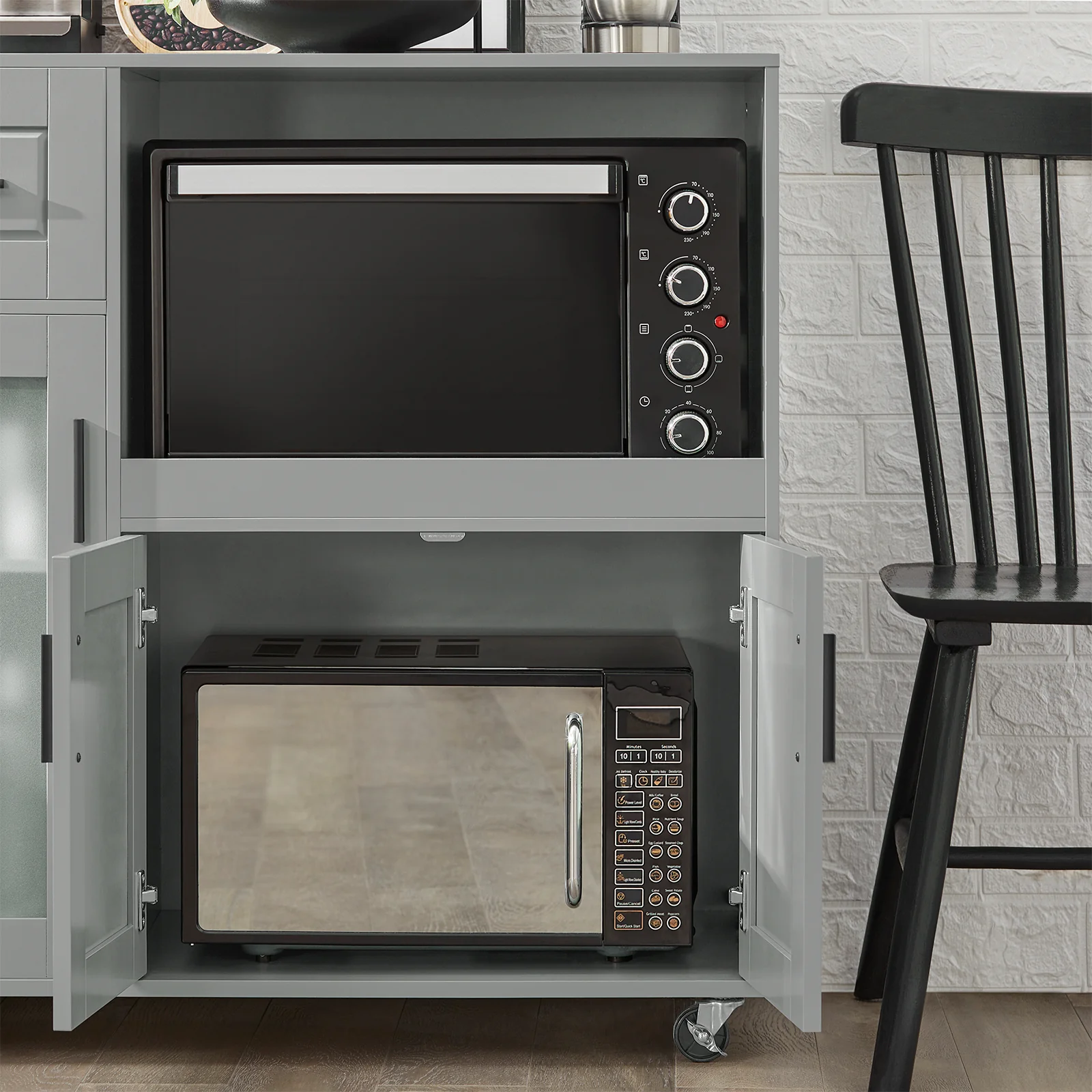 SoBuy FSB78-HG Magnetronkast | Magnetronrek | Ovenkast | Dressoir | Keukenrek Keukenkast met 1 Lade, 1 Compartiment, 3 Deuren - Image 9