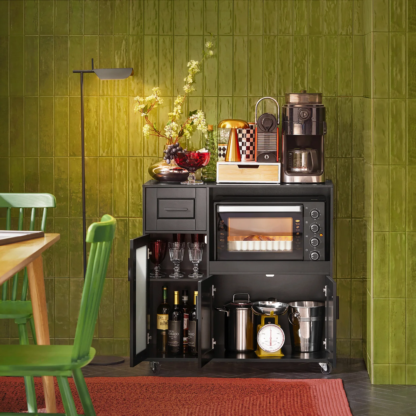 SoBuy FSB78-SCH Keuken Kast op Wieltjes met 3 Deuren, 1 Lade en 1 Compartiment - Ideaal voor Magnetron, Oven en Keukengerei - Image 3