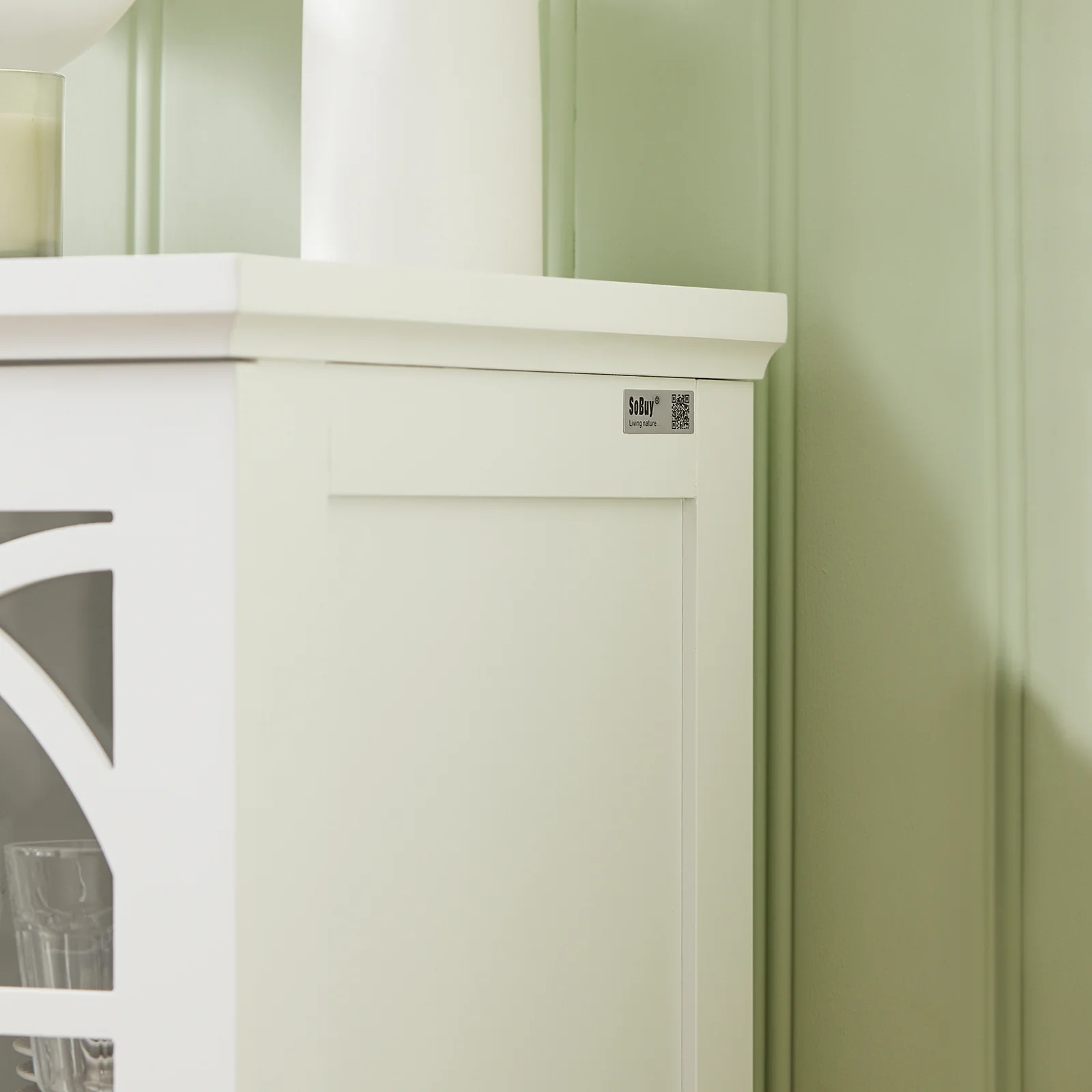 SoBuy FSB79-W Dressoir Ladekast Keukenkast met 2 Glazen Deuren, 2 Lades en 2 Planken, Opbergkast - Image 12