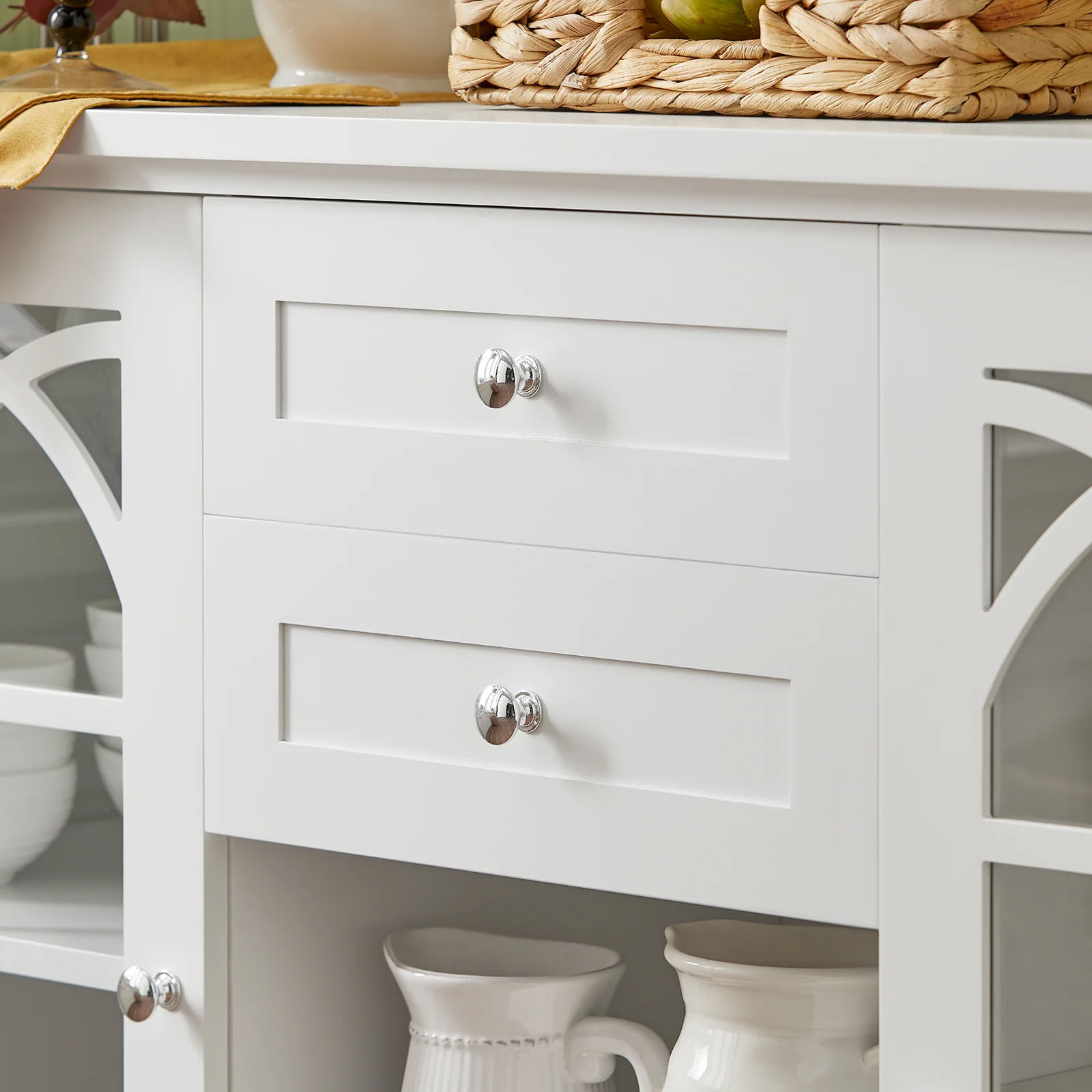 SoBuy FSB79-W Dressoir Ladekast Keukenkast met 2 Glazen Deuren, 2 Lades en 2 Planken, Opbergkast - Image 13