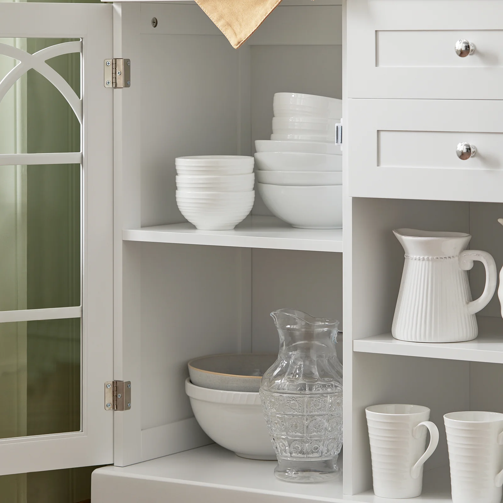 SoBuy FSB79-W Dressoir Ladekast Keukenkast met 2 Glazen Deuren, 2 Lades en 2 Planken, Opbergkast - Image 18