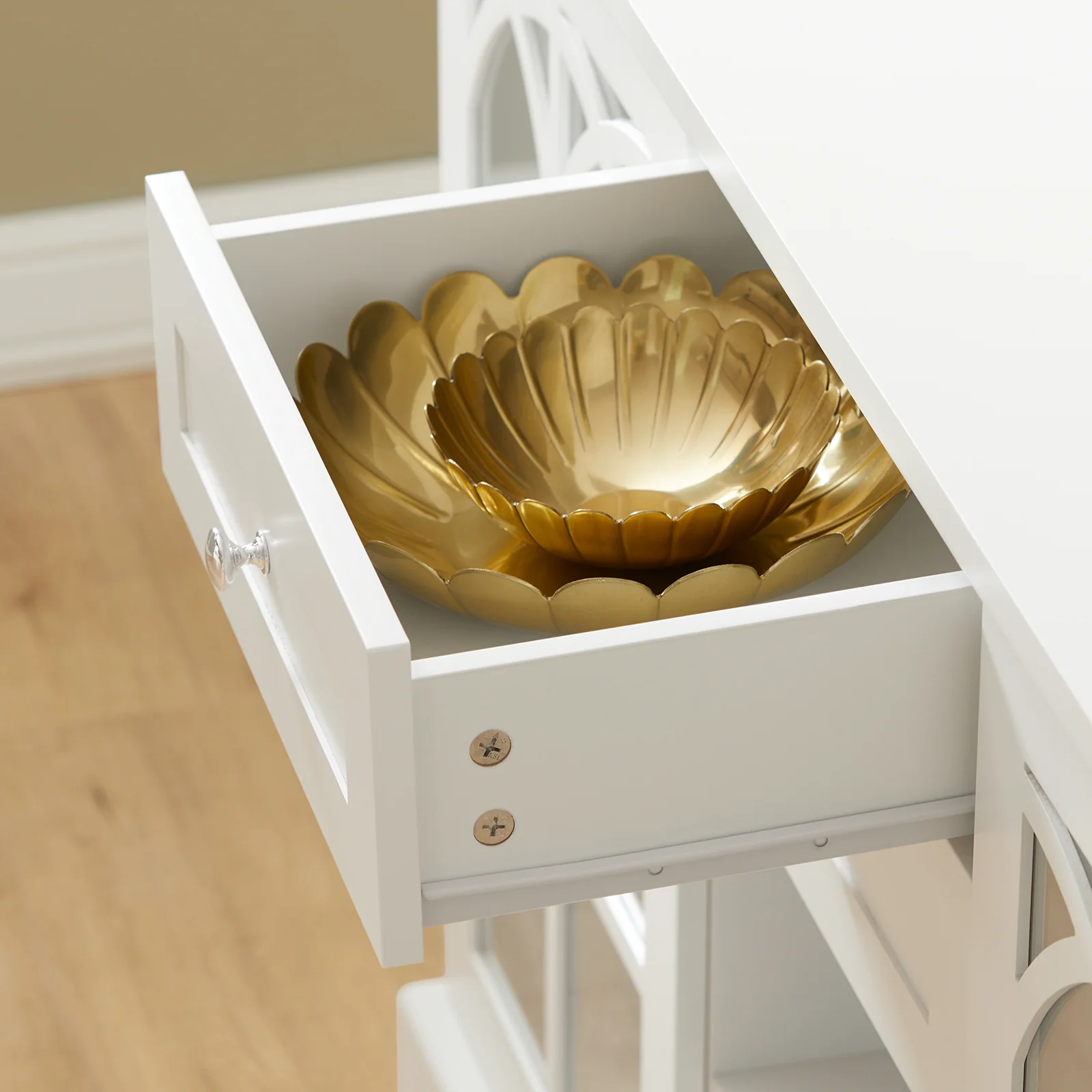 SoBuy FSB79-W Dressoir Ladekast Keukenkast met 2 Glazen Deuren, 2 Lades en 2 Planken, Opbergkast - Image 5