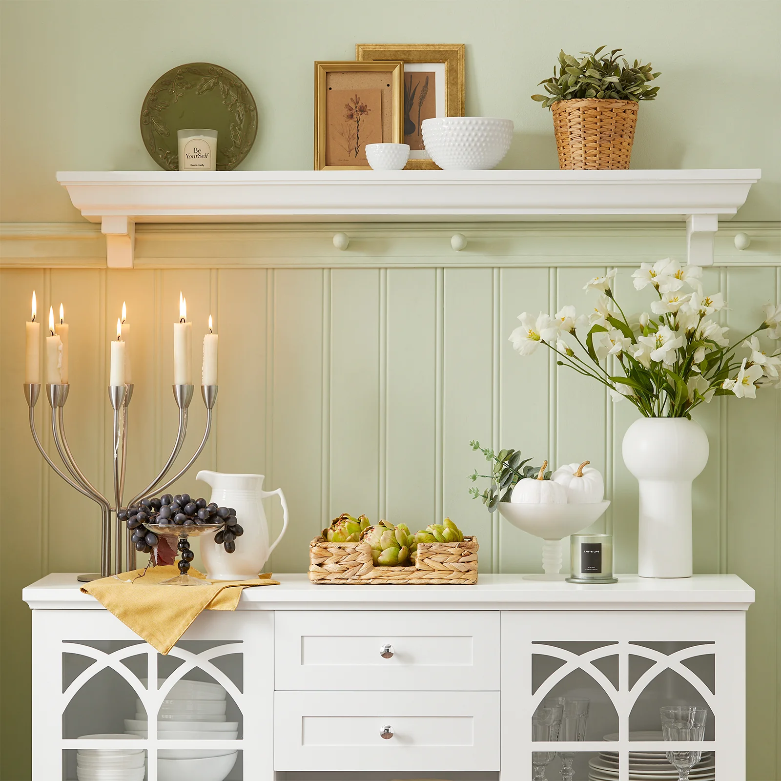 SoBuy FSB79-W Dressoir Ladekast Keukenkast met 2 Glazen Deuren, 2 Lades en 2 Planken, Opbergkast - Image 6