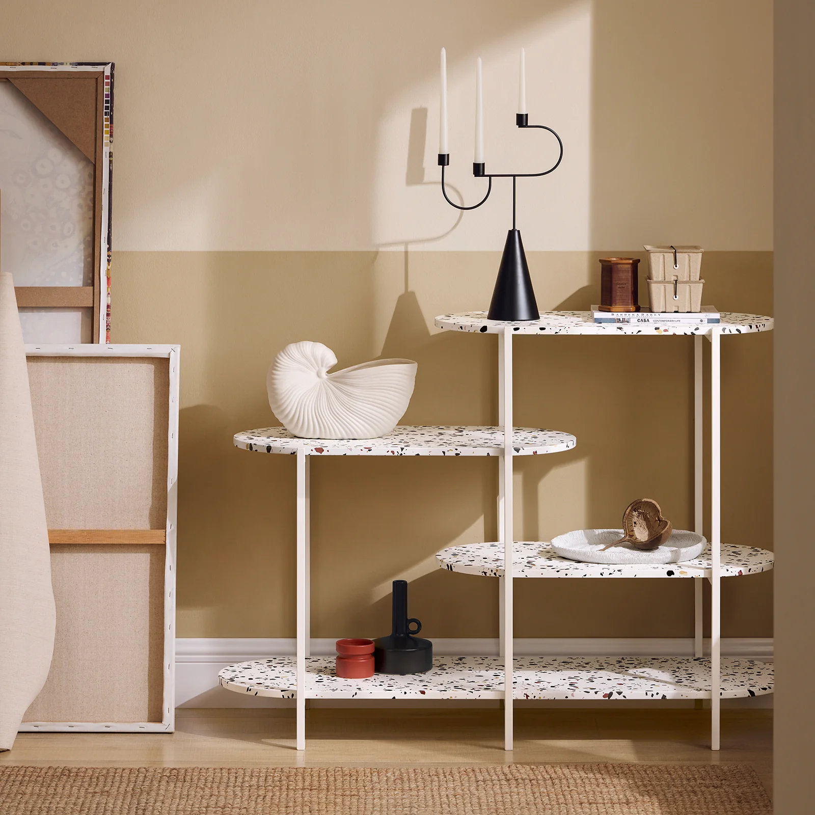 SoBuy FSB89-W Console Tafel, Entreetafel, Bijzettafel, Wandtafel, Haltafel, Opbergplank met 4 Planken - Image 4