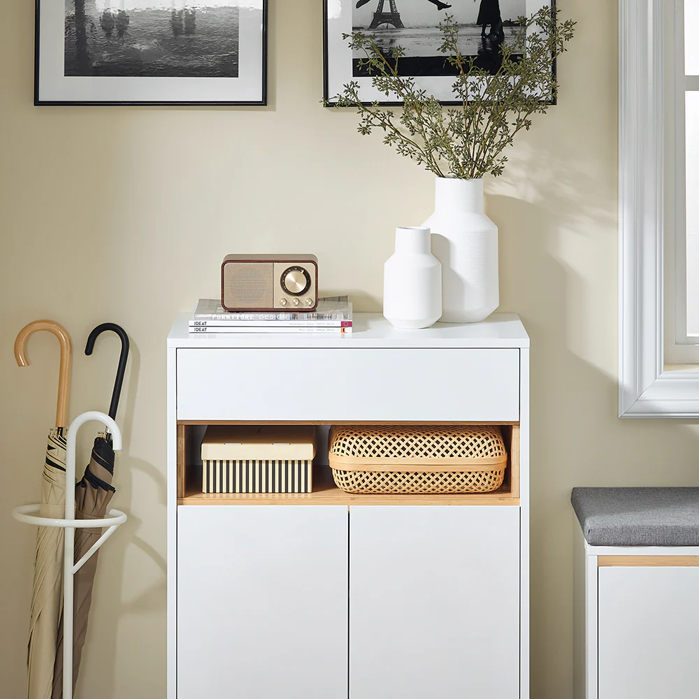 SoBuy FSB97-WN Multifunctionele Opbergkast – Buffetkast met Laden, Verstelbare Planken en Dubbele Deuren – Perfect voor de Hal, Woonkamer of Keuken – Modern Design, Belastbaarheid tot 80kg, 60x34x85cm - Image 12