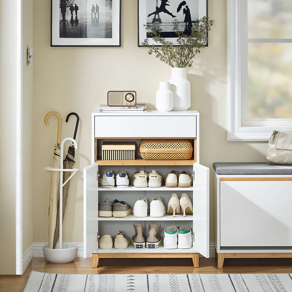 SoBuy FSB97-WN Multifunctionele Opbergkast – Buffetkast met Laden, Verstelbare Planken en Dubbele Deuren – Perfect voor de Hal, Woonkamer of Keuken – Modern Design, Belastbaarheid tot 80kg, 60x34x85cm - Image 3