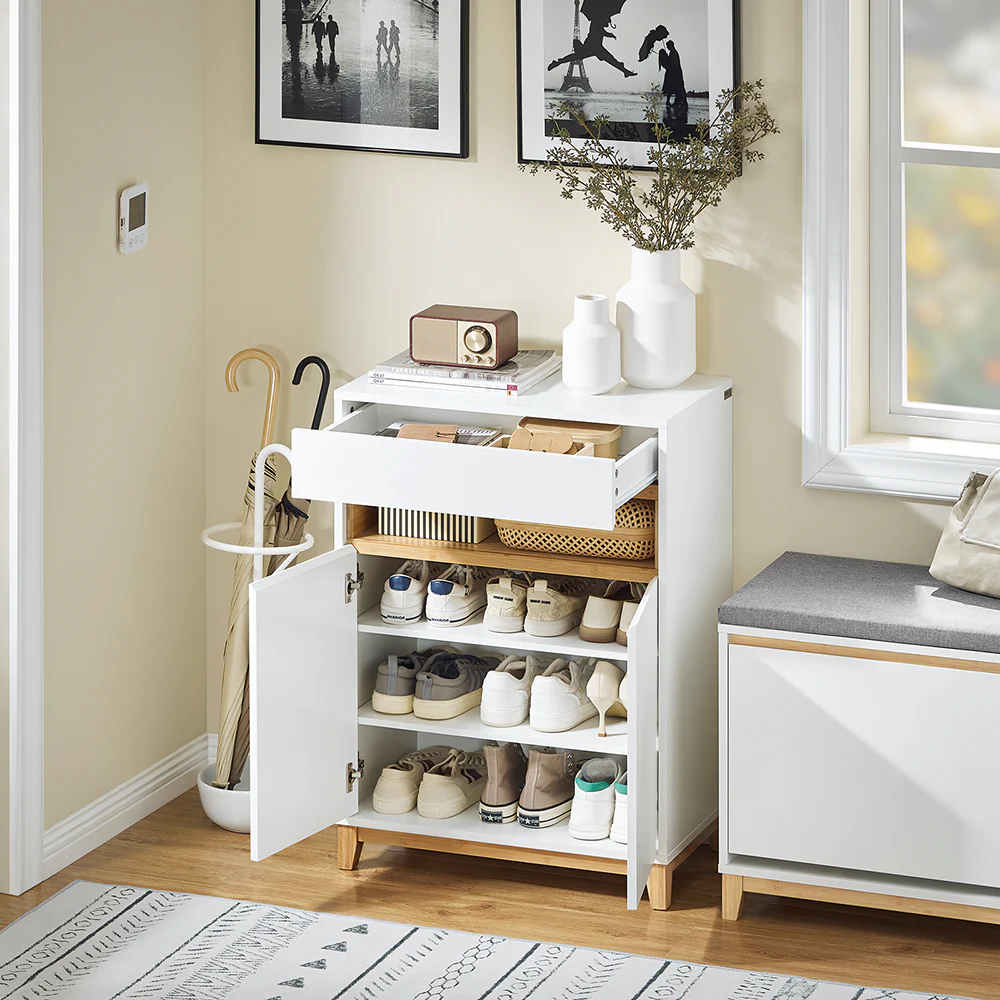 SoBuy FSB97-WN Multifunctionele Opbergkast – Buffetkast met Laden, Verstelbare Planken en Dubbele Deuren – Perfect voor de Hal, Woonkamer of Keuken – Modern Design, Belastbaarheid tot 80kg, 60x34x85cm - Image 4