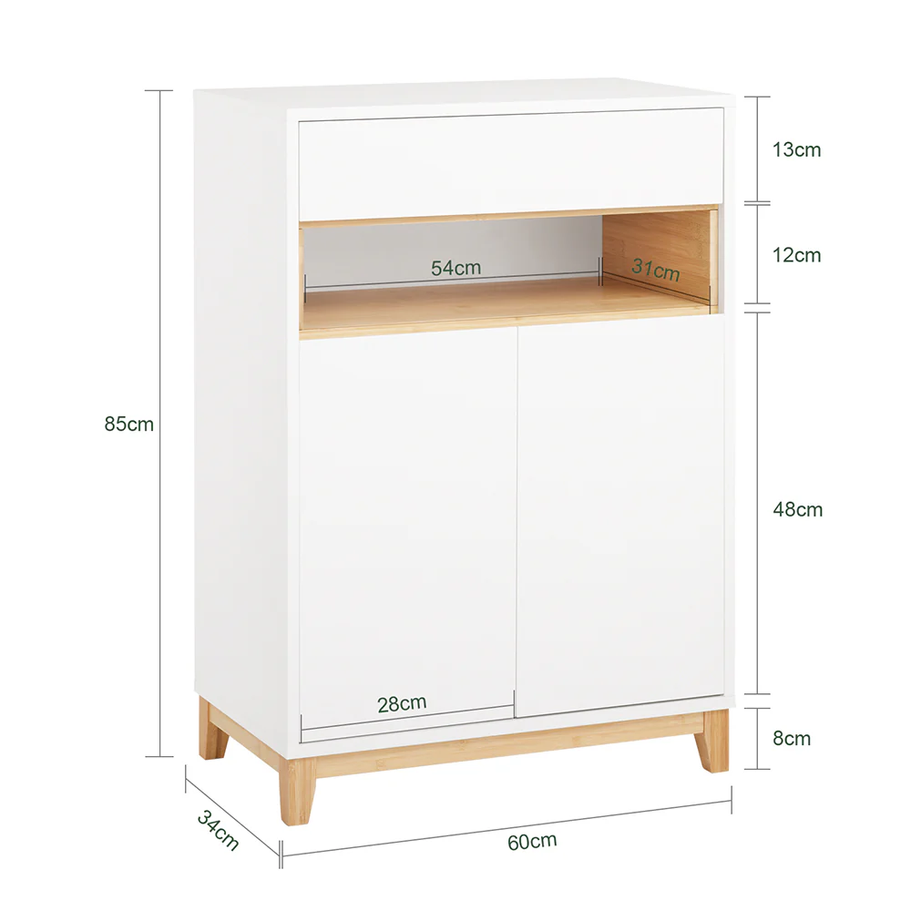 SoBuy FSB97-WN Multifunctionele Opbergkast – Buffetkast met Laden, Verstelbare Planken en Dubbele Deuren – Perfect voor de Hal, Woonkamer of Keuken – Modern Design, Belastbaarheid tot 80kg, 60x34x85cm - Image 5