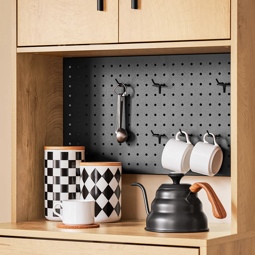 SoBuy FSB98-N Keukendressoir, opbergkast, keukenkast met meerdere vakken, dressoir voor eetkamer met 2 deuren, 2 laden, 1 vak en 1 geperforeerd paneel - Image 14