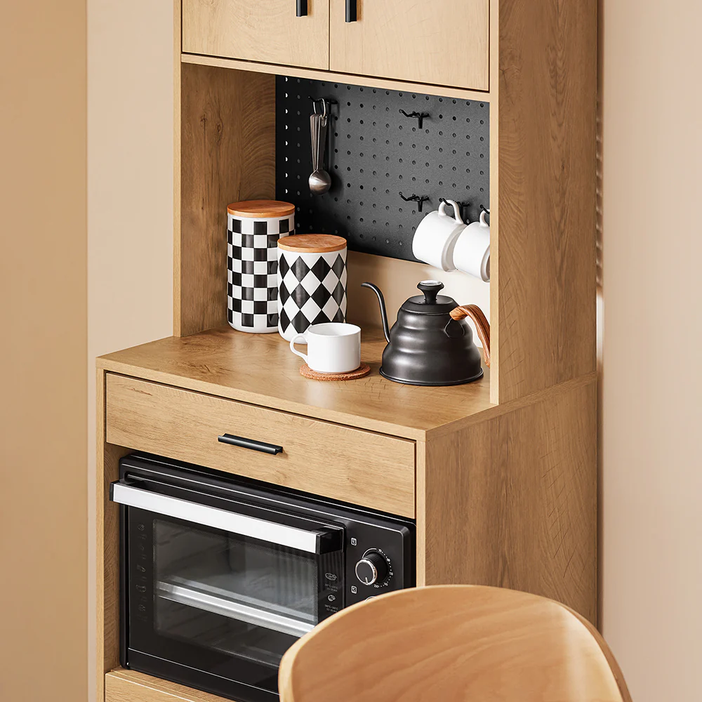 SoBuy FSB98-N Keukendressoir, opbergkast, keukenkast met meerdere vakken, dressoir voor eetkamer met 2 deuren, 2 laden, 1 vak en 1 geperforeerd paneel - Image 6