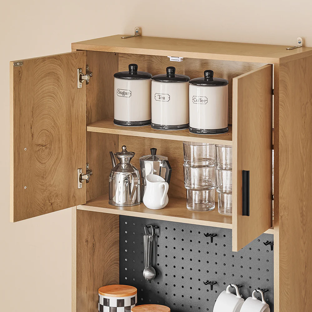 SoBuy FSB98-N Keukendressoir, opbergkast, keukenkast met meerdere vakken, dressoir voor eetkamer met 2 deuren, 2 laden, 1 vak en 1 geperforeerd paneel - Image 7