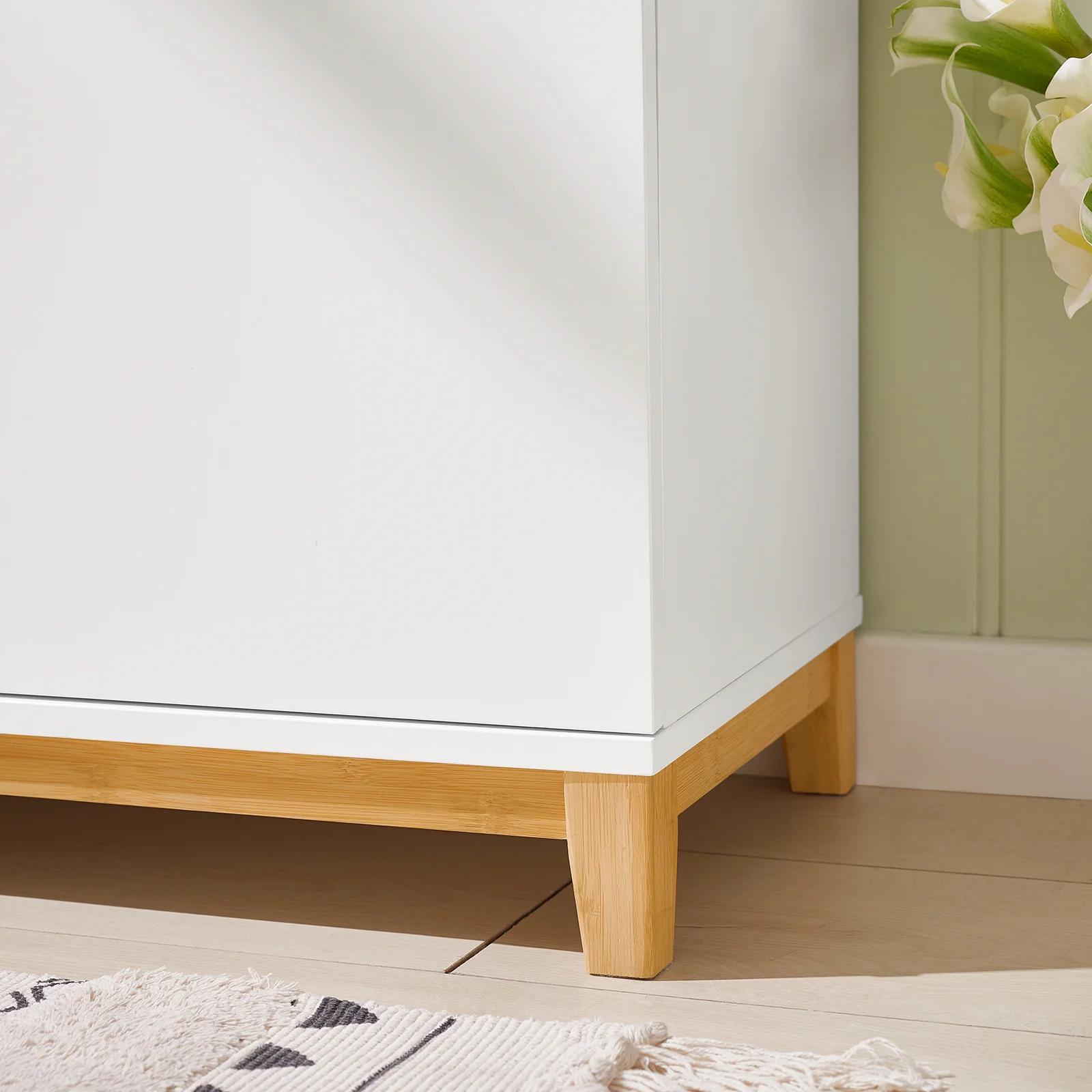 SoBuy FSR117-W Schoenenbank met Opbergruimte – 2-Deurs Kast met Zacht Kussen, Witte Schoenenopberger voor Hal, Slaapkamer en Woonkamer, 90x34x46 cm - Image 11