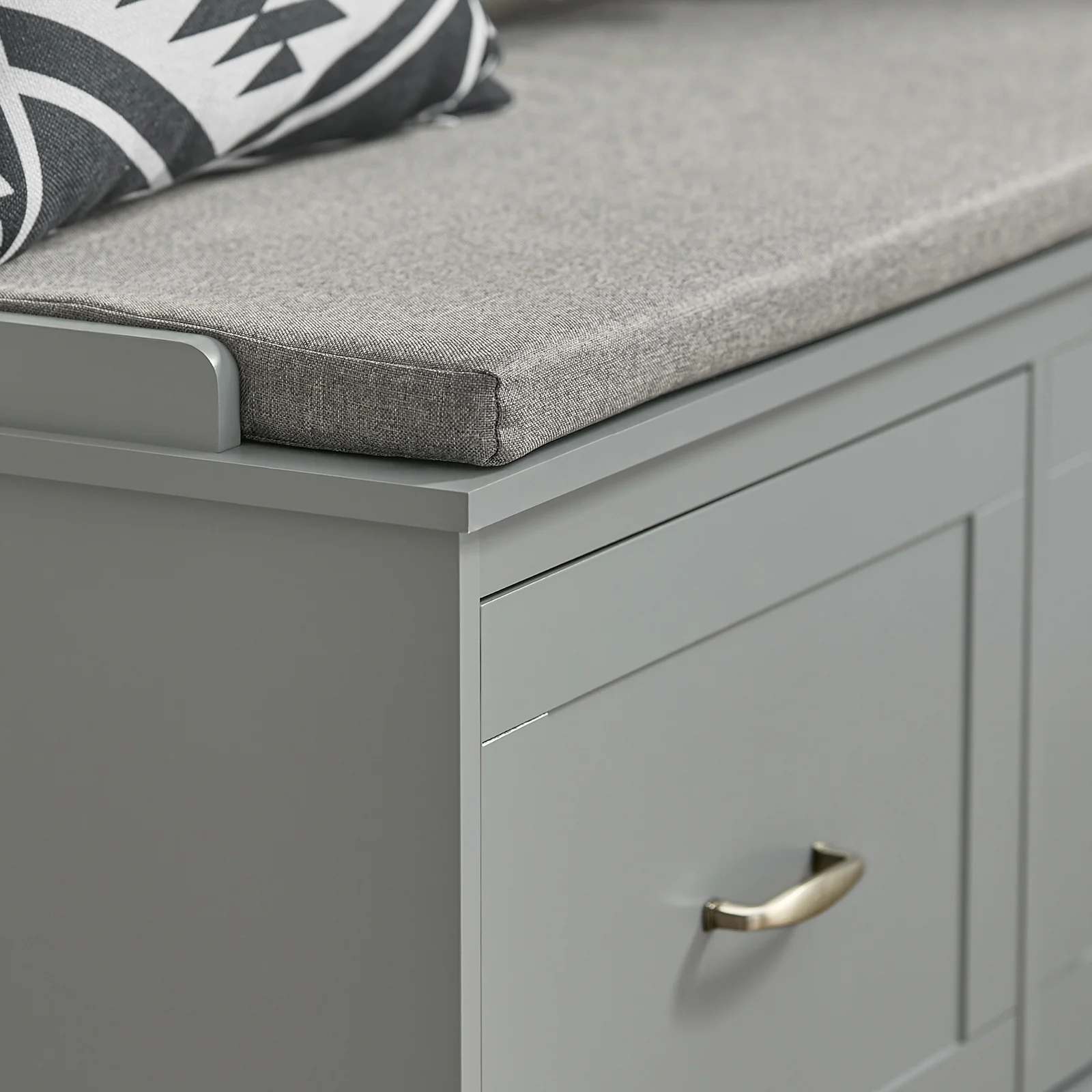 SoBuy FSR131-HG Schoenenbank voor Hal, Opbergbank met Kussen en 2 Deuren, Schoenenopberger voor Hal, Slaapkamer, Grijs, 90x34x46 cm - Image 6