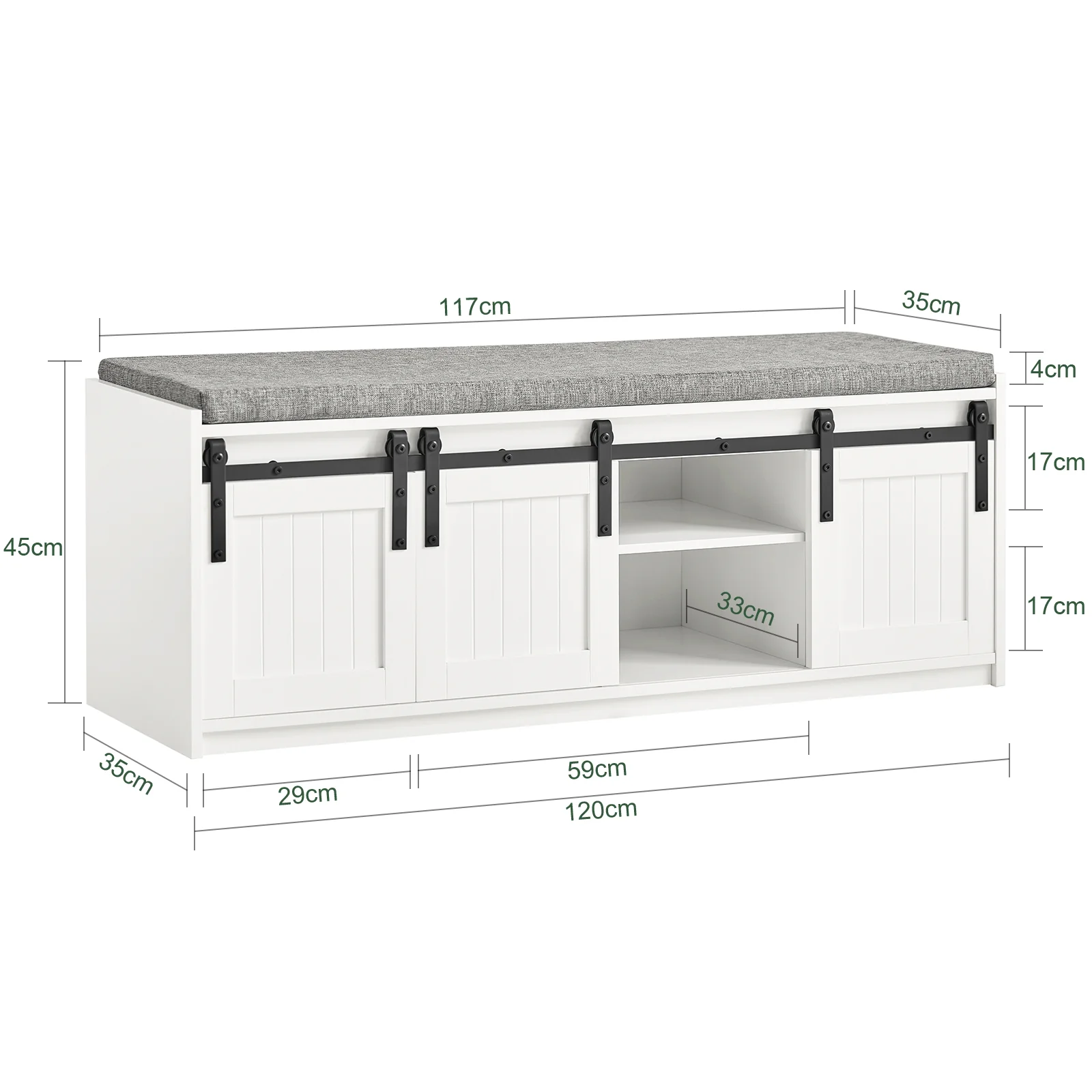 SoBuy FSR133-W Schoenenkast met Bank – 6 Vakken, Schuifdeur in Barn-Style, 200 kg Draagkracht – Ideaal voor Hal, Slaapkamer en Woonkamer – 120x35x45 cm - Image 4