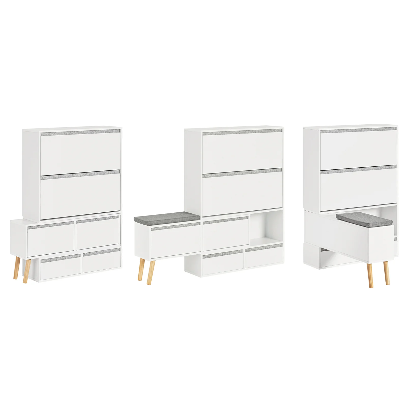 SoBuy FSR134-W Schoenenkast met Zitbank – Uitschuifbaar & Draaibaar | Entree Meubel met 2 Kleppen, 2 Deuren & 2 Lades | Wit | 124–92 x 24 x 126 cm - Image 13