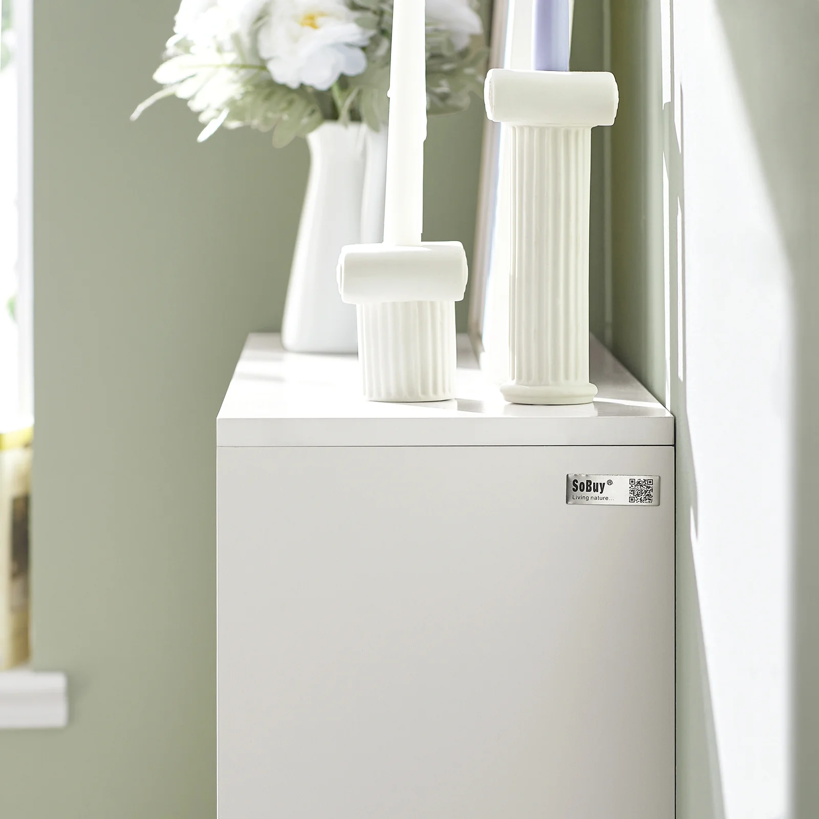 SoBuy FSR134-W Schoenenkast met Zitbank – Uitschuifbaar & Draaibaar | Entree Meubel met 2 Kleppen, 2 Deuren & 2 Lades | Wit | 124–92 x 24 x 126 cm - Image 8