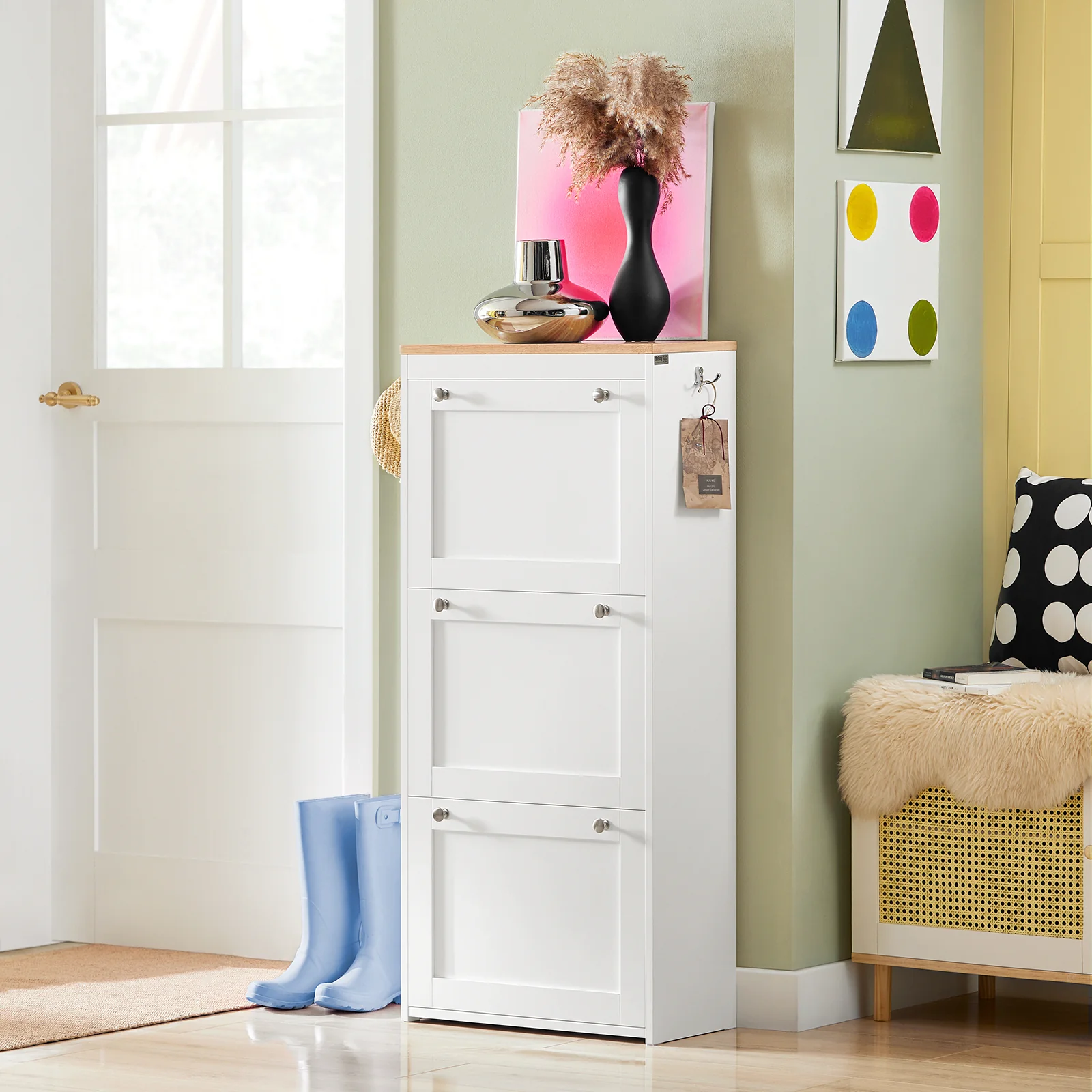 SoBuy FSR144-WN Schoenenkast met 3 Kleppen Schoenenrek Gangkast, Opbergkast voor Schoenen, Schoenenkist Schoenenrek - Image 3