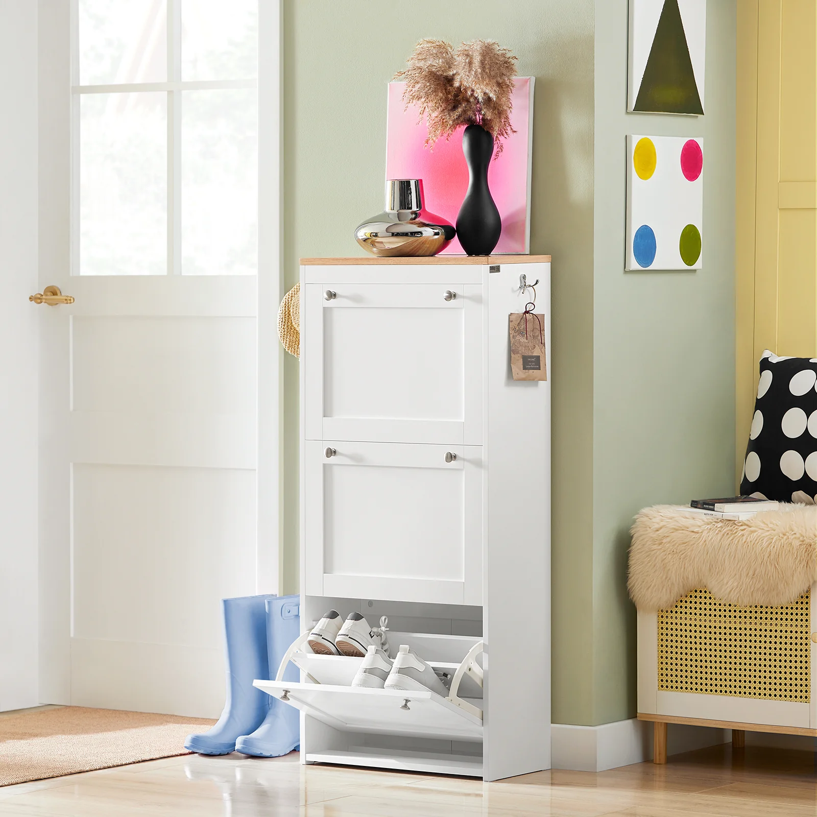 SoBuy FSR144-WN Schoenenkast met 3 Kleppen Schoenenrek Gangkast, Opbergkast voor Schoenen, Schoenenkist Schoenenrek - Image 4