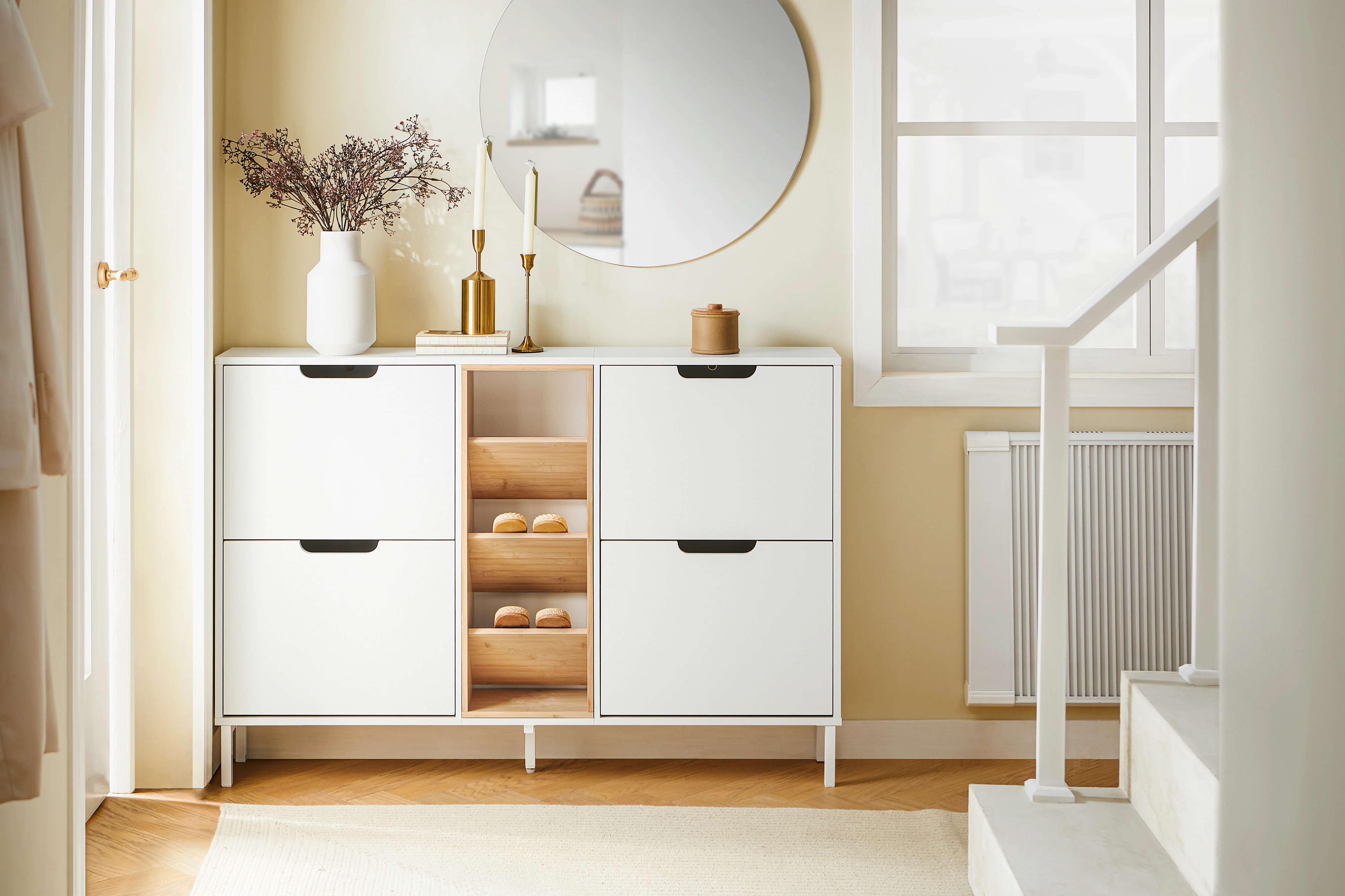 SoBuy FSR183-WN Schoenenkast, schoenenopslag, entreekast, schoenenkast, opbergkast, commode met 4 kleppen en 3 open vakken, opbergdoos - Image 12