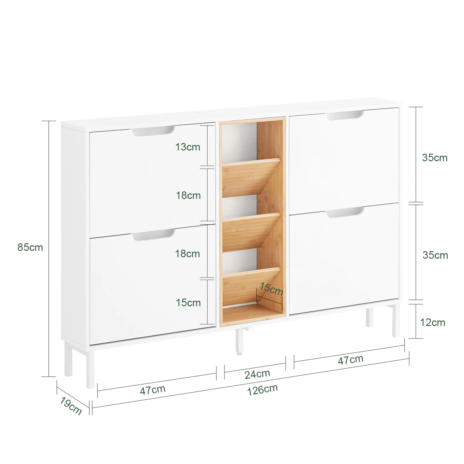 SoBuy FSR183-WN Schoenenkast, schoenenopslag, entreekast, schoenenkast, opbergkast, commode met 4 kleppen en 3 open vakken, opbergdoos - Image 4
