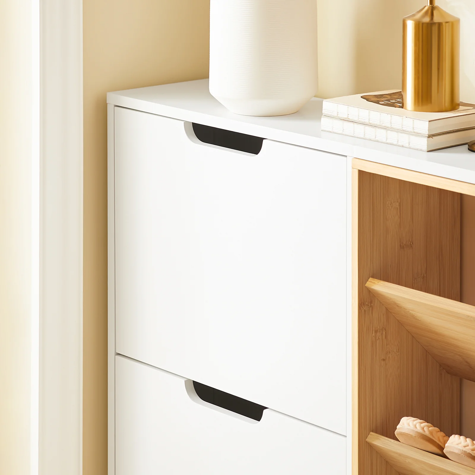 SoBuy FSR183-WN Schoenenkast, schoenenopslag, entreekast, schoenenkast, opbergkast, commode met 4 kleppen en 3 open vakken, opbergdoos - Image 8