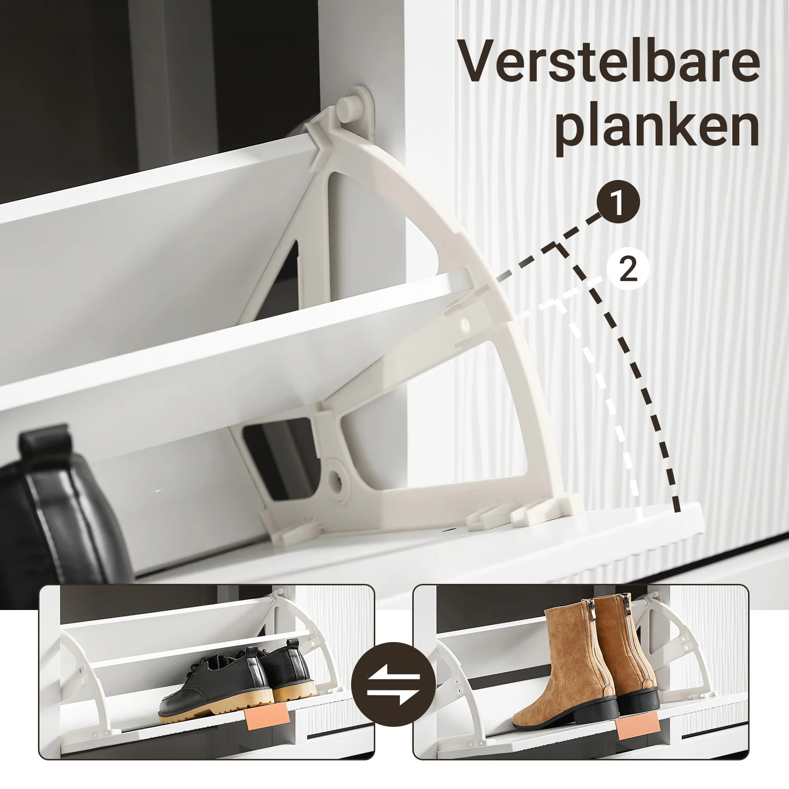 SoBuy FSR186-II-W Schoenenkast – Smalle Opbergkast met 4 Kleppen, Perfect voor Hal & Woonkamer – Compact Design, Wit – 104x23x82 cm - Image 7