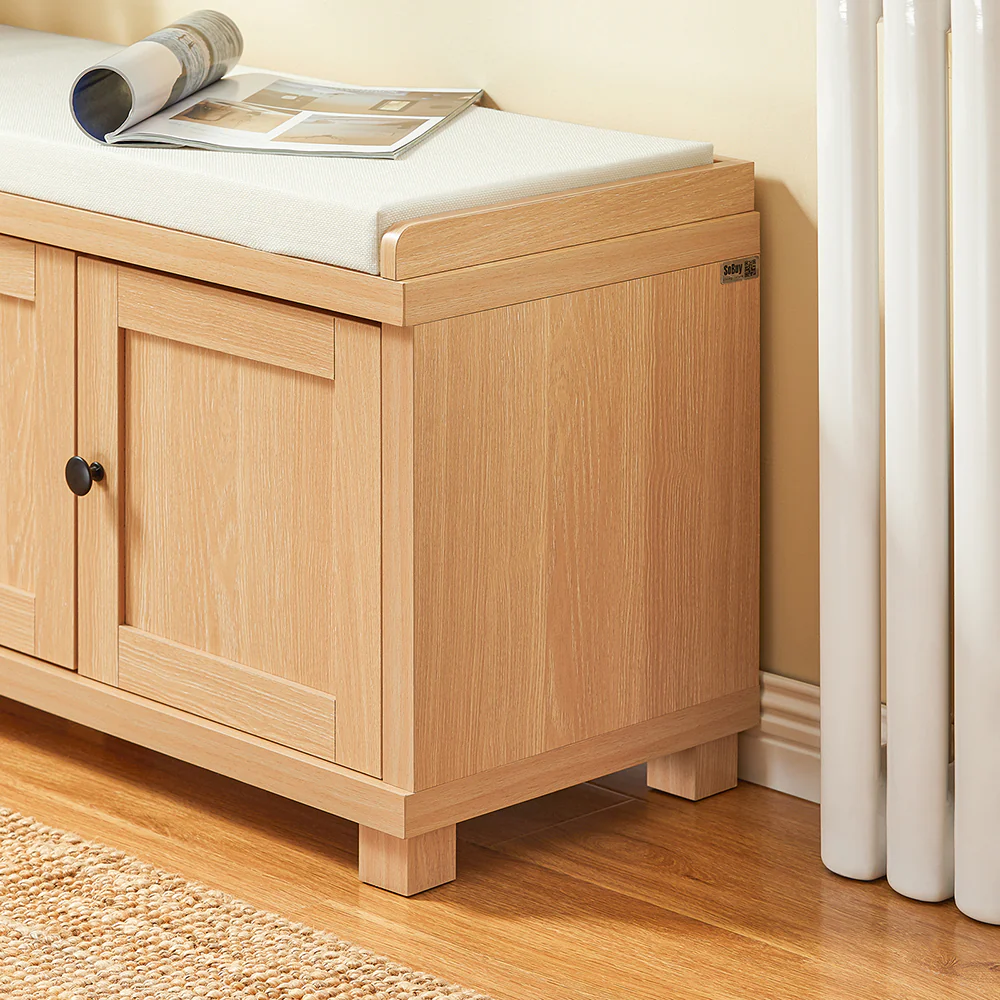 Pre-order SoBuy FSR188-N Schoenenbank, schoenenopbergbank, schoenenkast, lage entree met gevoerd kussen, 3 deuren en 4 open vakken - Image 10