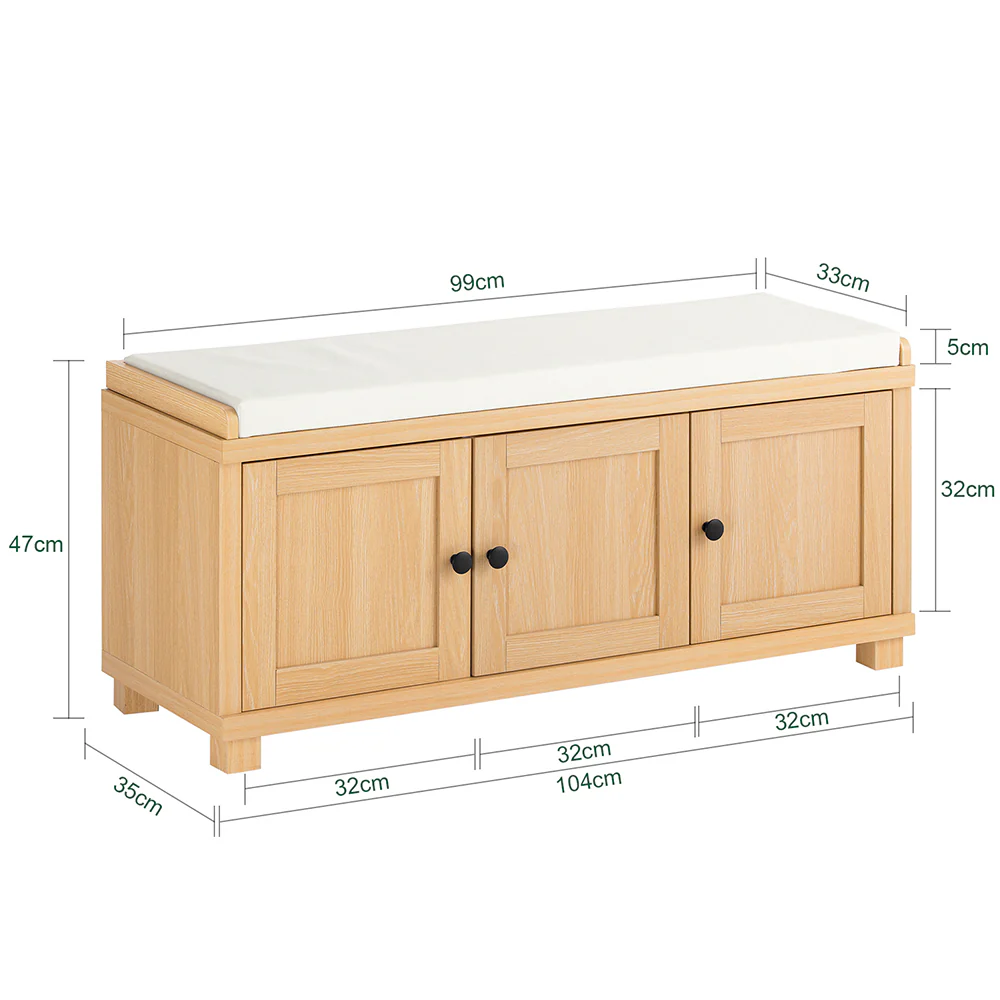 Pre-order SoBuy FSR188-N Schoenenbank, schoenenopbergbank, schoenenkast, lage entree met gevoerd kussen, 3 deuren en 4 open vakken - Image 4