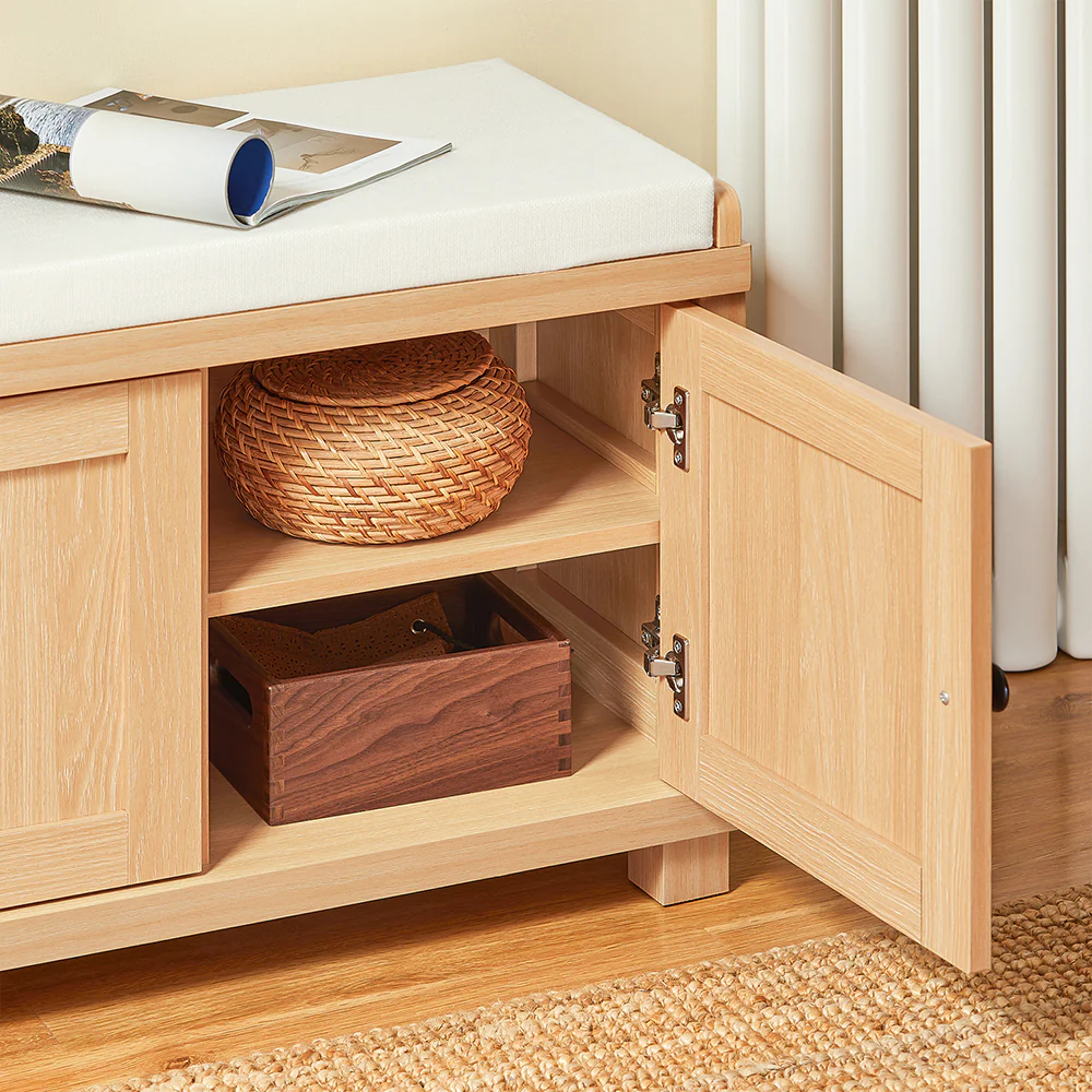 Pre-order SoBuy FSR188-N Schoenenbank, schoenenopbergbank, schoenenkast, lage entree met gevoerd kussen, 3 deuren en 4 open vakken - Image 9