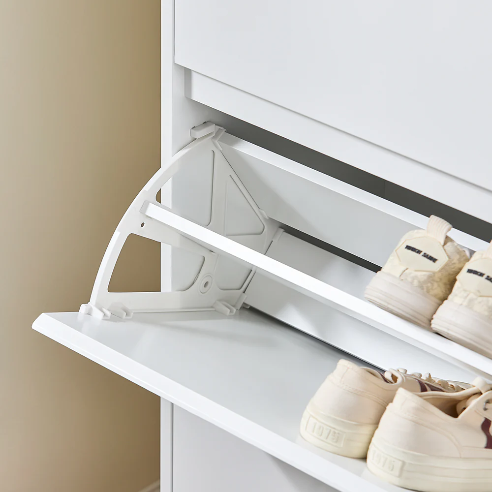 SoBuy FSR189-WN Schoenenkast - Opbergmeubel voor Schoenen met 3 Opendelen & 1 Deur – Grote Opbergruimte voor 20 Paar + Verstelbare Plank – Modern Witte Stijl 80x34x122 cm - Image 9