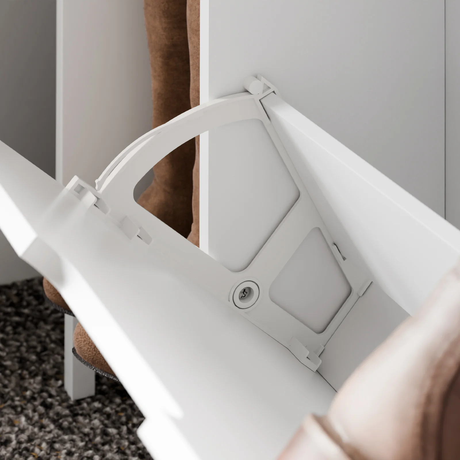 SoBuy FSR209-WN Smalle Schoenenkast voor Hal – Witte Schoenenkast met 3 Kleppen – Ruimte voor 9 Paar – Ideaal voor Kleine Ruimtes – MDF & Bamboe, 90×19×129,5 cm - Image 10