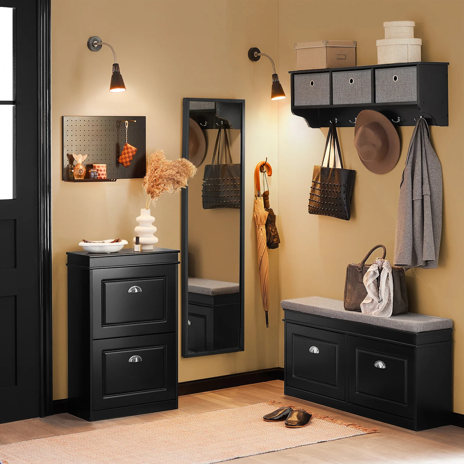 SoBuy FSR78-SCH Schoenenkast met 2 Oprolbare Deuren, Schoenenopslag voor de Hal, 8 Paar Schoenen, 54x24x83 cm, Zwart - Image 13