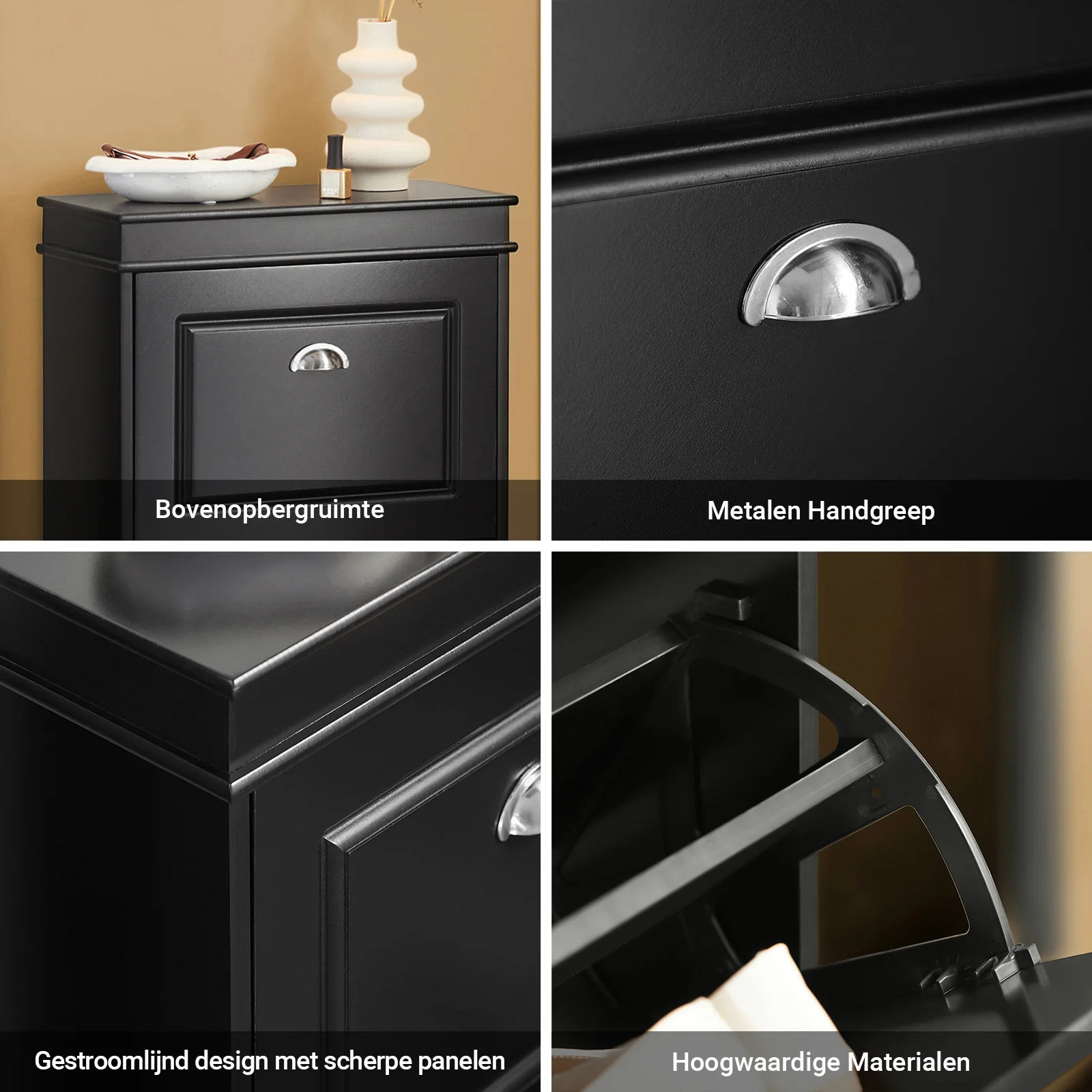 SoBuy FSR78-SCH Schoenenkast met 2 Oprolbare Deuren, Schoenenopslag voor de Hal, 8 Paar Schoenen, 54x24x83 cm, Zwart - Image 7