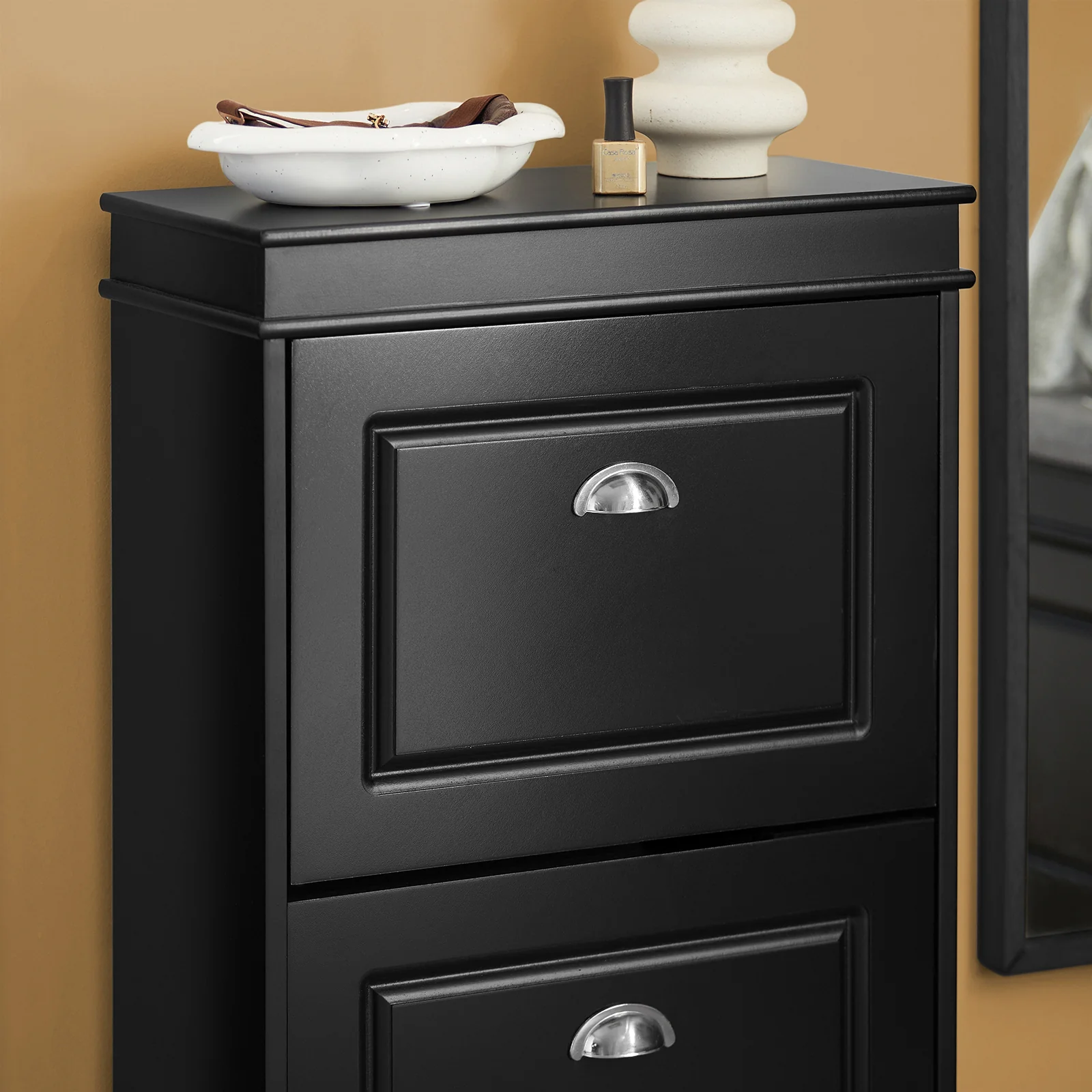 SoBuy FSR78-SCH Schoenenkast met 2 Oprolbare Deuren, Schoenenopslag voor de Hal, 8 Paar Schoenen, 54x24x83 cm, Zwart - Image 8