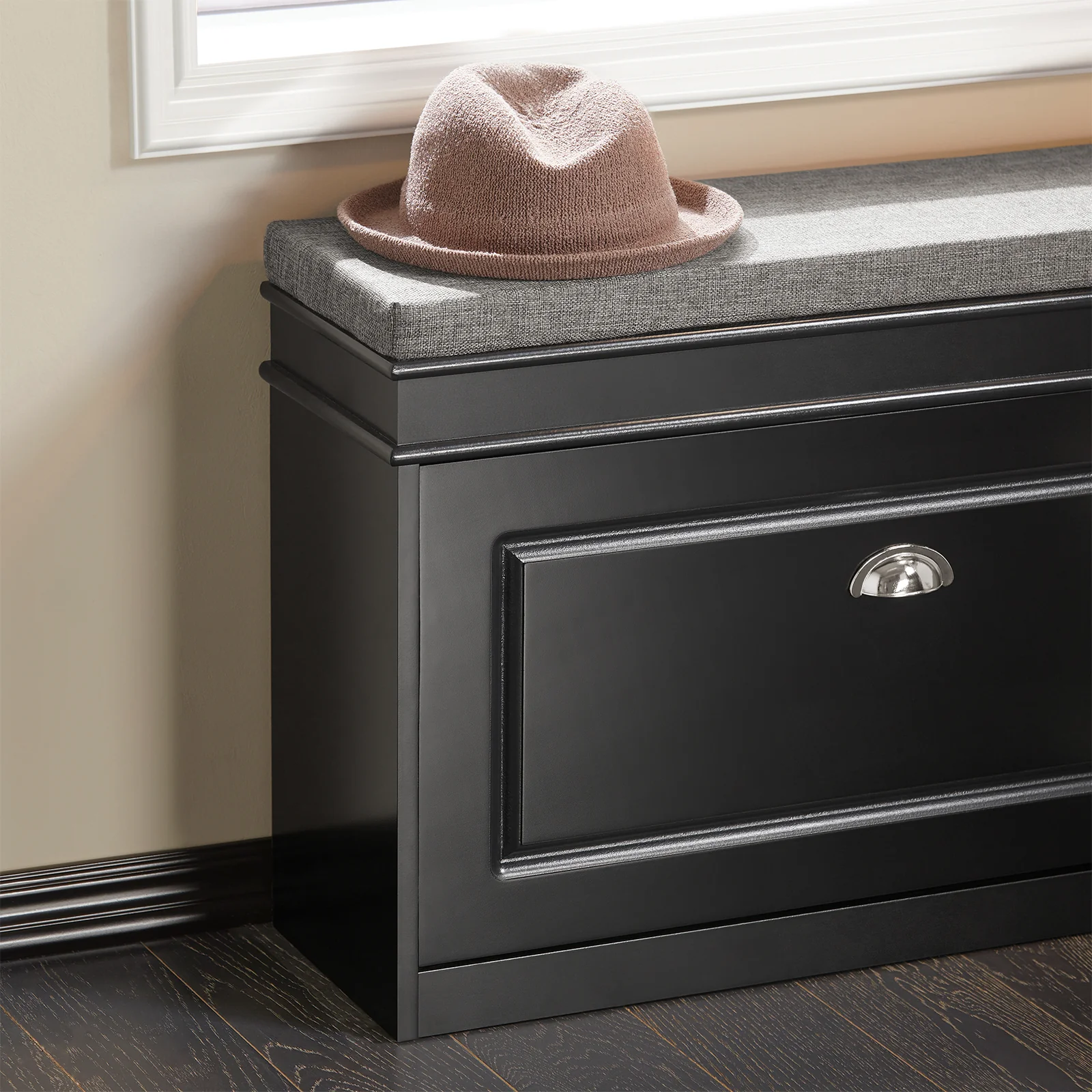 SoBuy FSR82-L-SCH Schoenenbank, Schoenenkast met Gevoerd Kussen en 1 Klep, Schoenenopberger, Opbergbank voor Woonkamer, Hal, Slaapkamer, L75xD24xH51 cm, Zwart - Image 11