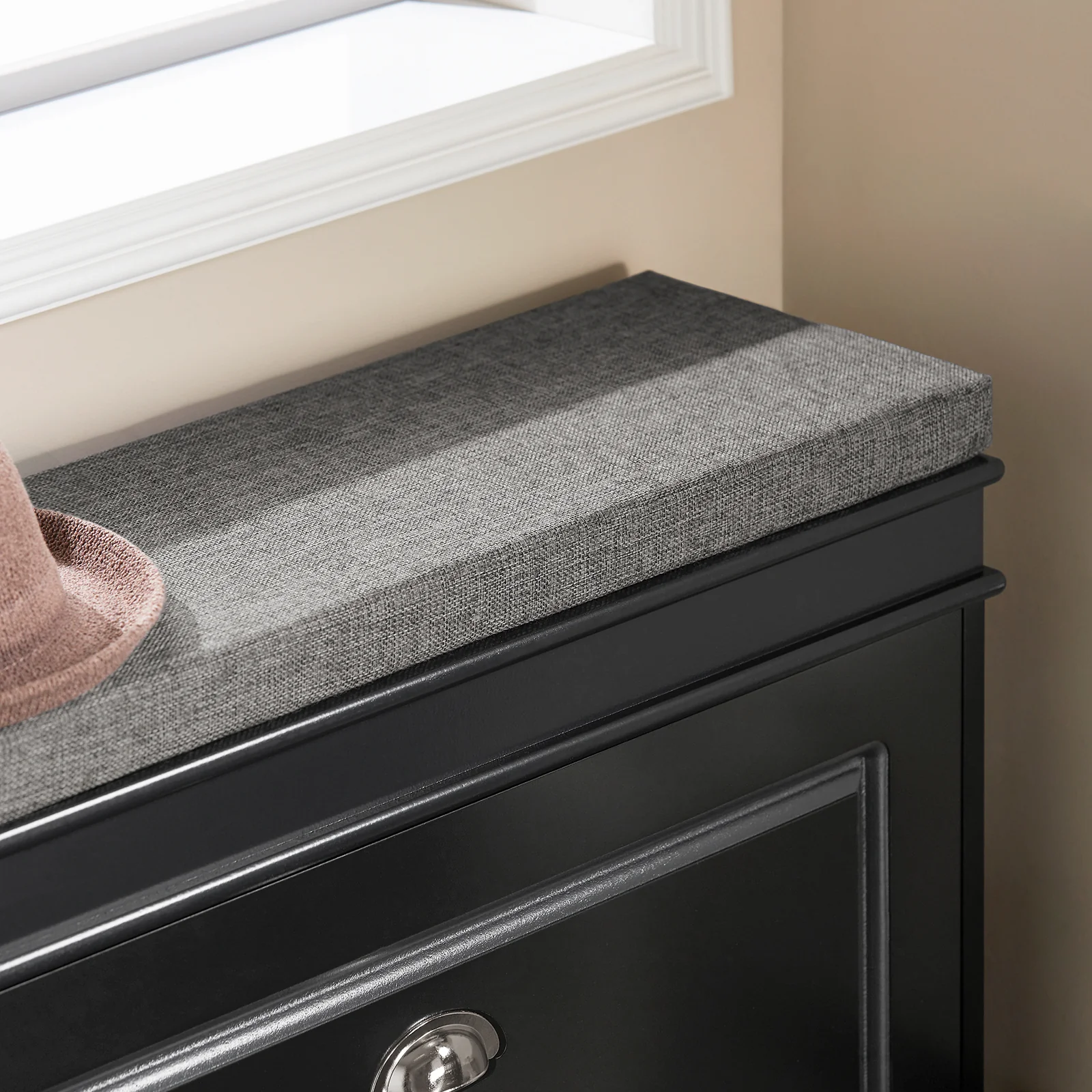 SoBuy FSR82-L-SCH Schoenenbank, Schoenenkast met Gevoerd Kussen en 1 Klep, Schoenenopberger, Opbergbank voor Woonkamer, Hal, Slaapkamer, L75xD24xH51 cm, Zwart - Image 12