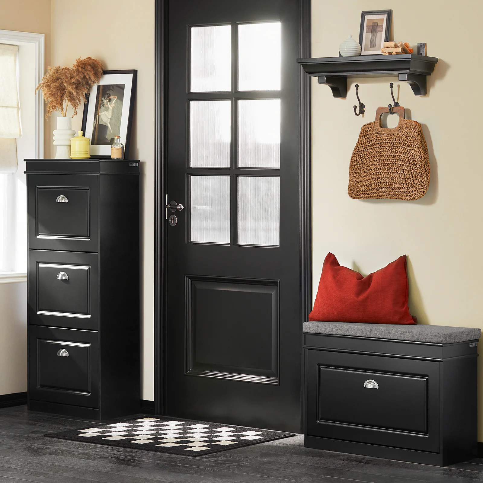 SoBuy FSR82-L-SCH Schoenenbank, Schoenenkast met Gevoerd Kussen en 1 Klep, Schoenenopberger, Opbergbank voor Woonkamer, Hal, Slaapkamer, L75xD24xH51 cm, Zwart - Image 3