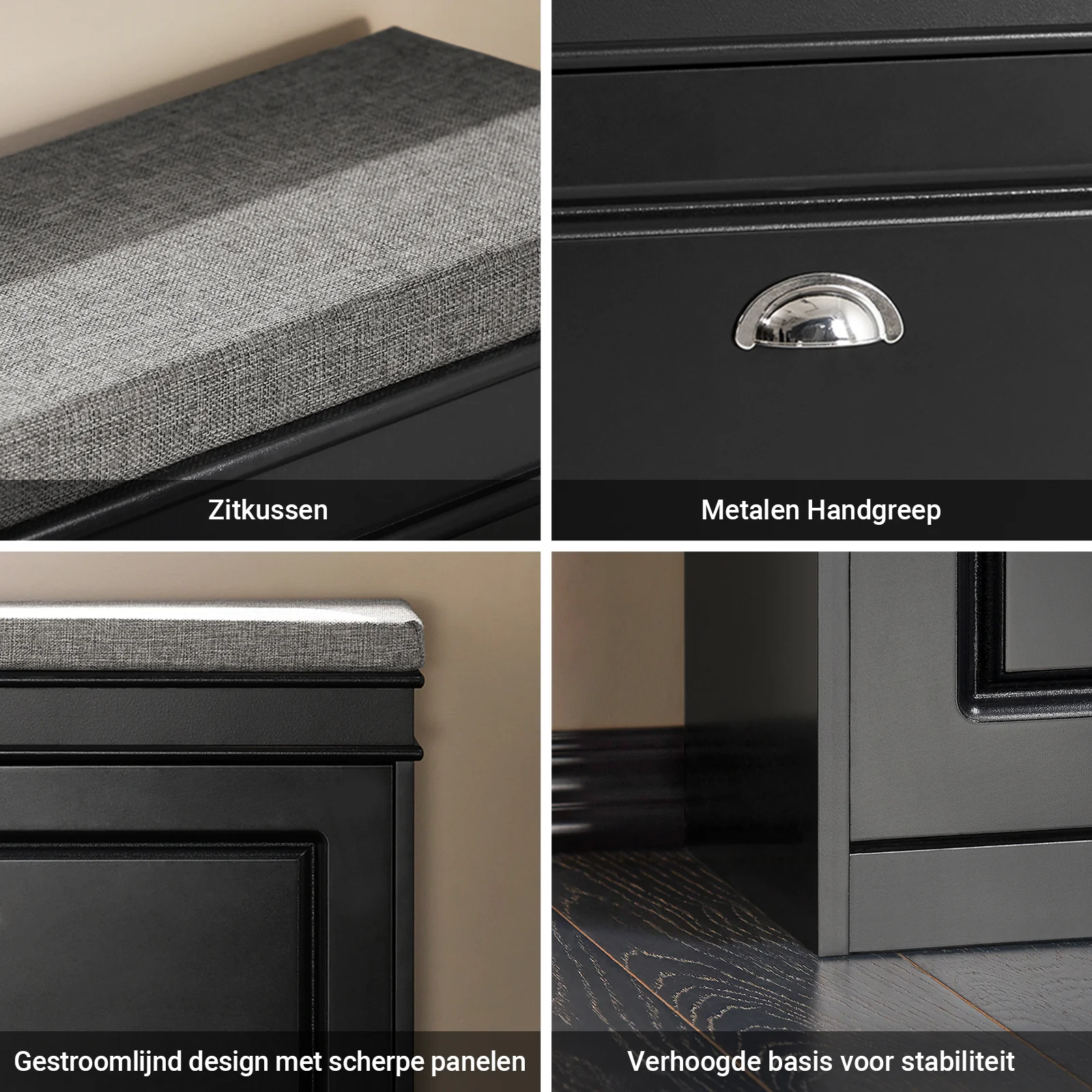 SoBuy FSR82-L-SCH Schoenenbank, Schoenenkast met Gevoerd Kussen en 1 Klep, Schoenenopberger, Opbergbank voor Woonkamer, Hal, Slaapkamer, L75xD24xH51 cm, Zwart - Image 6