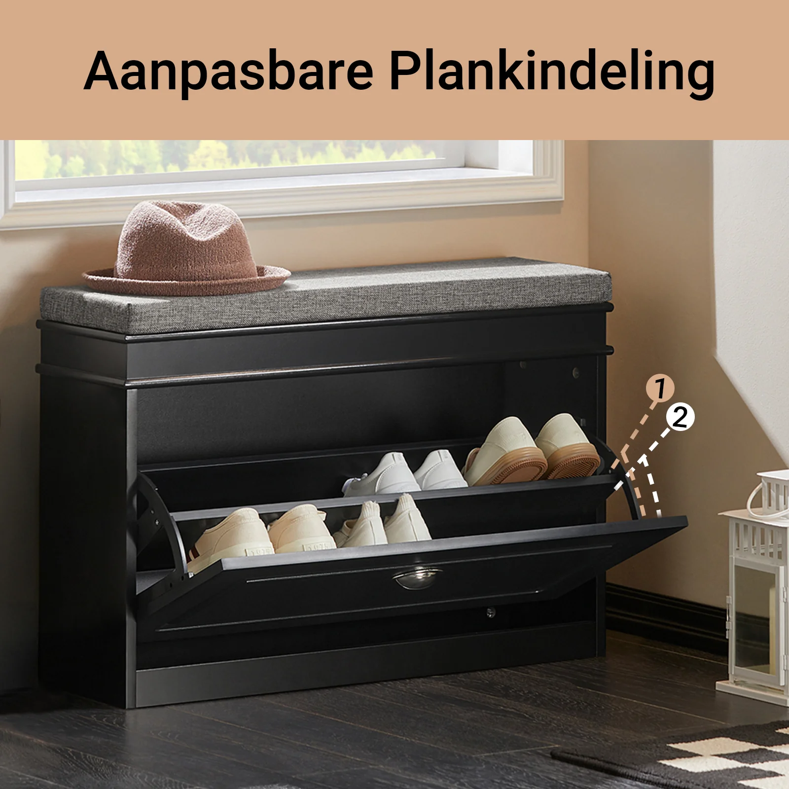 SoBuy FSR82-L-SCH Schoenenbank, Schoenenkast met Gevoerd Kussen en 1 Klep, Schoenenopberger, Opbergbank voor Woonkamer, Hal, Slaapkamer, L75xD24xH51 cm, Zwart - Image 7