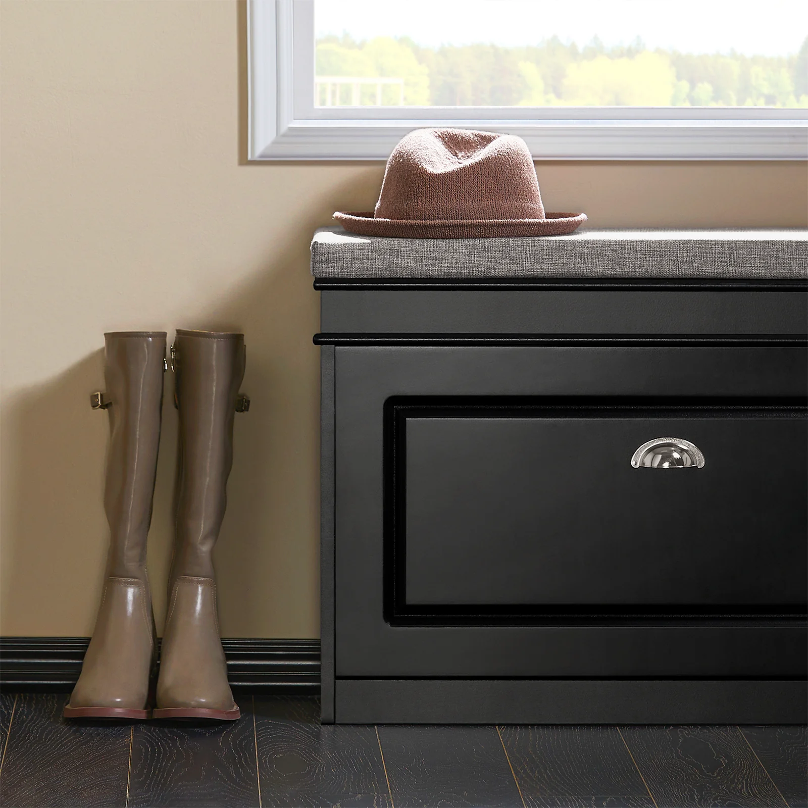 SoBuy FSR82-L-SCH Schoenenbank, Schoenenkast met Gevoerd Kussen en 1 Klep, Schoenenopberger, Opbergbank voor Woonkamer, Hal, Slaapkamer, L75xD24xH51 cm, Zwart - Image 8