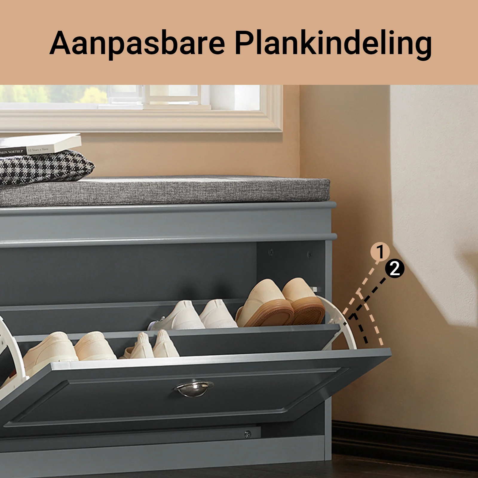 SoBuy FSR82-L-HG Schoenenkast voor de Hal – Schoenenbank met Klepopslag en Kussen – Opbergbank voor Schoenen, Geschikt voor Gang of Woonkamer – 75x24x51 cm, Draagvermogen 150kg, Grijs - Image 7