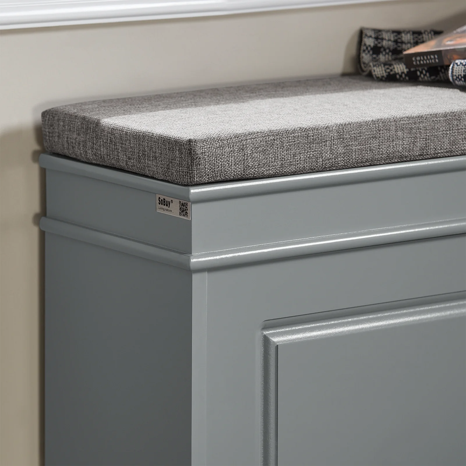 SoBuy FSR82-L-HG Schoenenkast voor de Hal – Schoenenbank met Klepopslag en Kussen – Opbergbank voor Schoenen, Geschikt voor Gang of Woonkamer – 75x24x51 cm, Draagvermogen 150kg, Grijs - Image 8