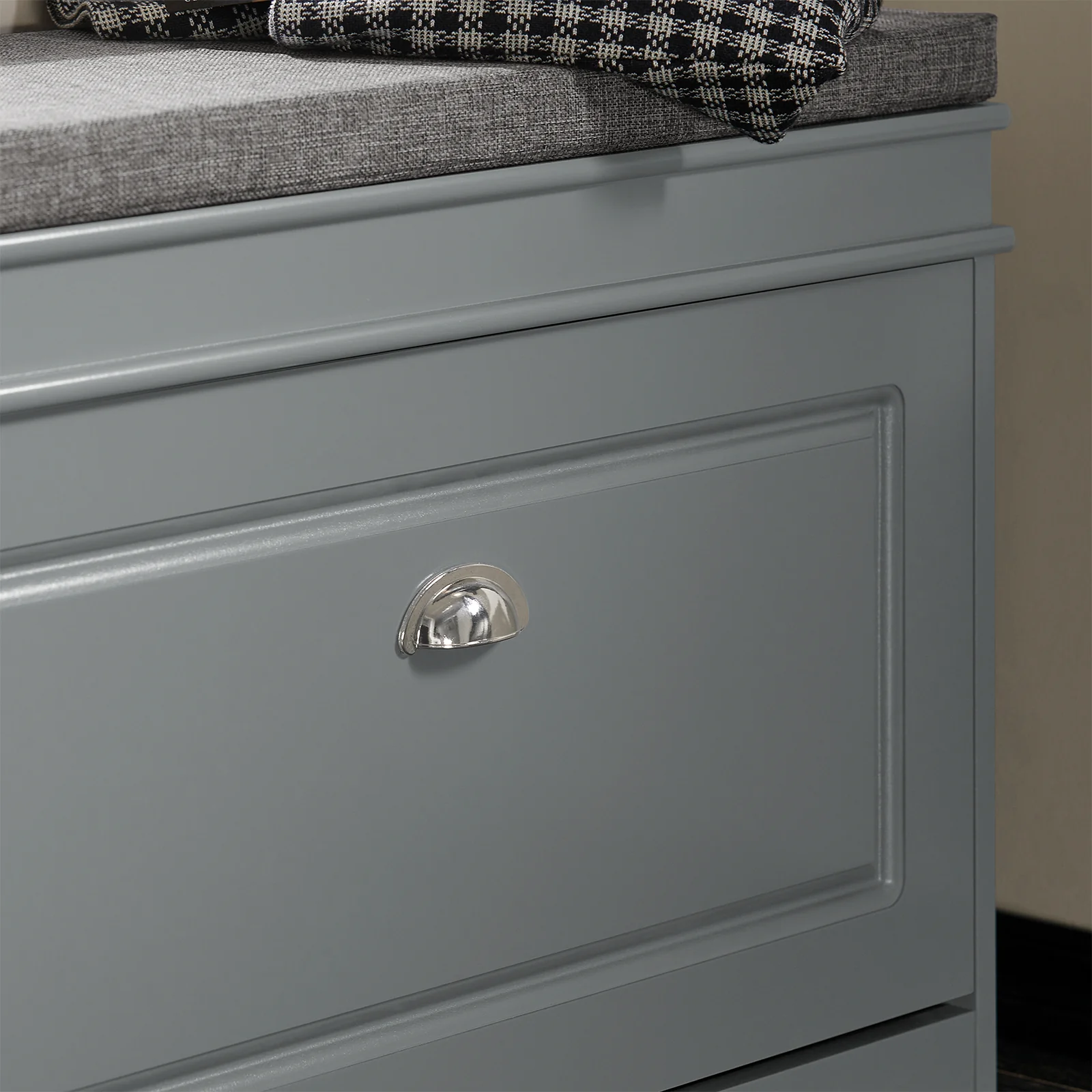 SoBuy FSR82-L-HG Schoenenkast voor de Hal – Schoenenbank met Klepopslag en Kussen – Opbergbank voor Schoenen, Geschikt voor Gang of Woonkamer – 75x24x51 cm, Draagvermogen 150kg, Grijs - Image 9