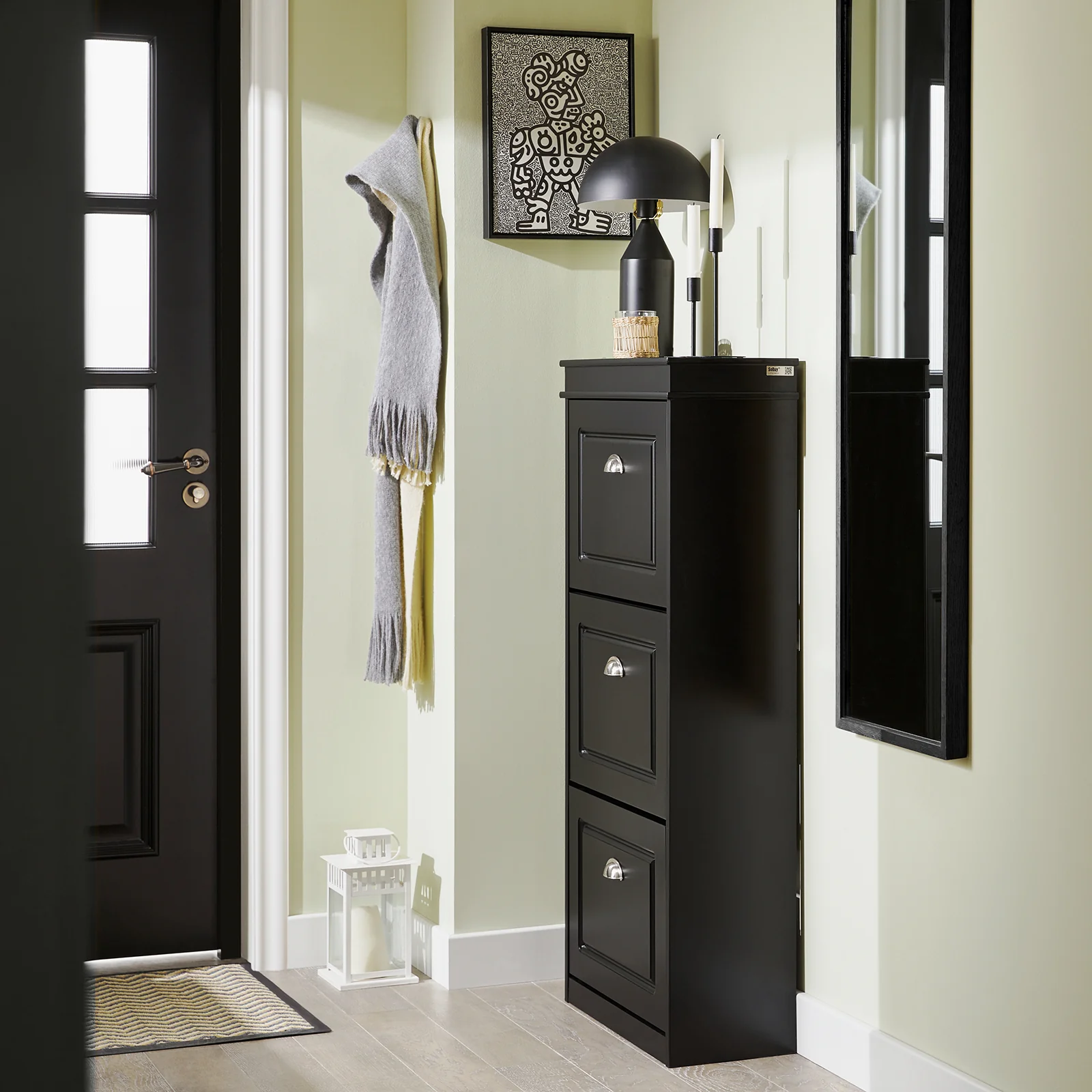 SoBuy FSR94-SCH Schoenenkast met 3 Deuren, Opbergruimte voor 12 Paar Schoenen, Compacte Garderobe voor Hal, 53x24x117 cm, Zwart - Image 4