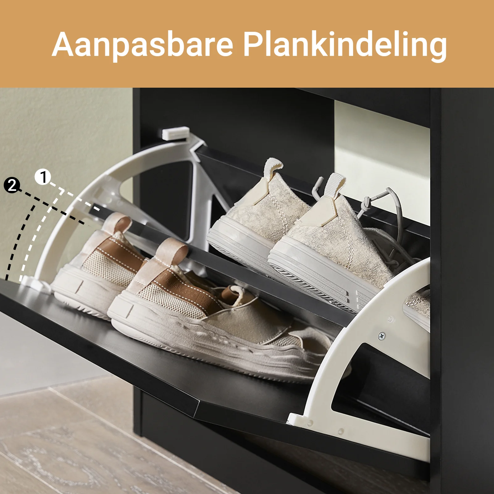 SoBuy FSR94-SCH Schoenenkast met 3 Deuren, Opbergruimte voor 12 Paar Schoenen, Compacte Garderobe voor Hal, 53x24x117 cm, Zwart - Image 6