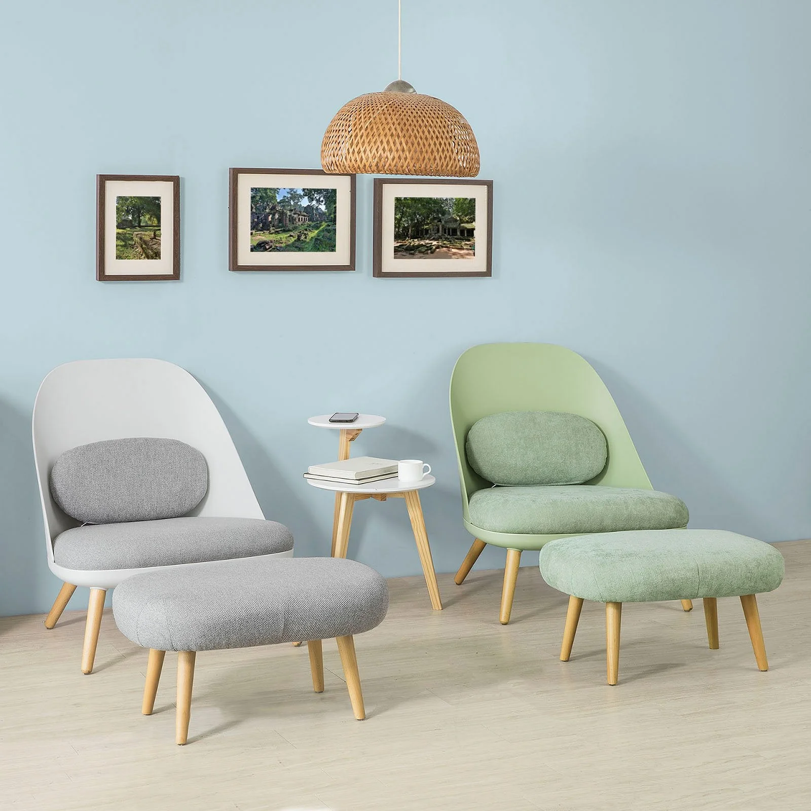 SoBuy FST63-GR TV Fauteuil Voetenbank Relaxstoel met Kruk Mint Groen - Image 3